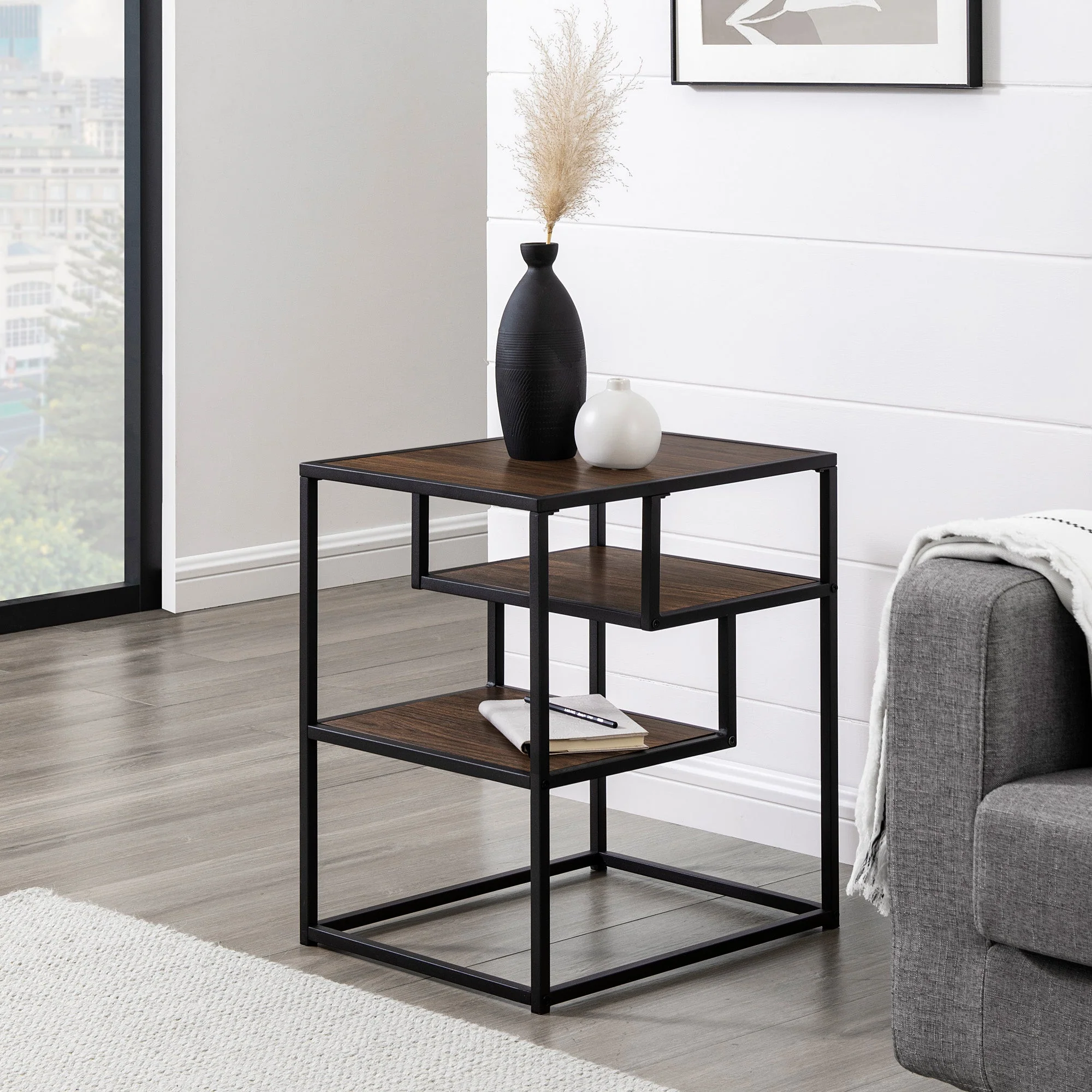 Maya 16 Contemporary Metal and Wood Side Table