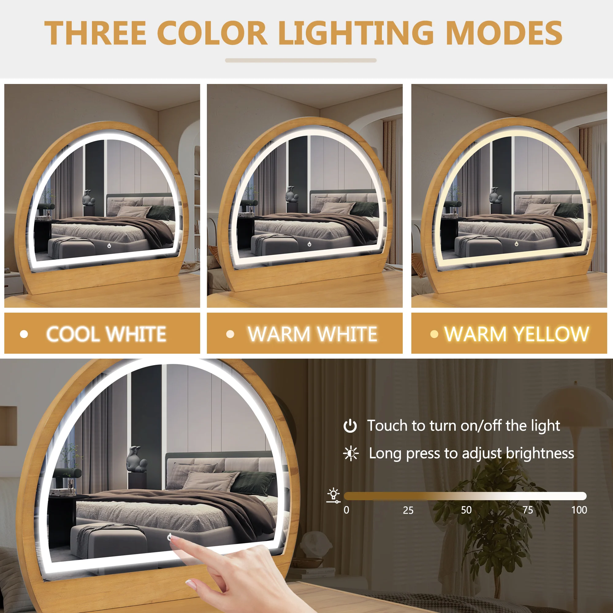 Walker Edison | Natural Reeded Curve Design Makeup Vanity Desk with Mirror