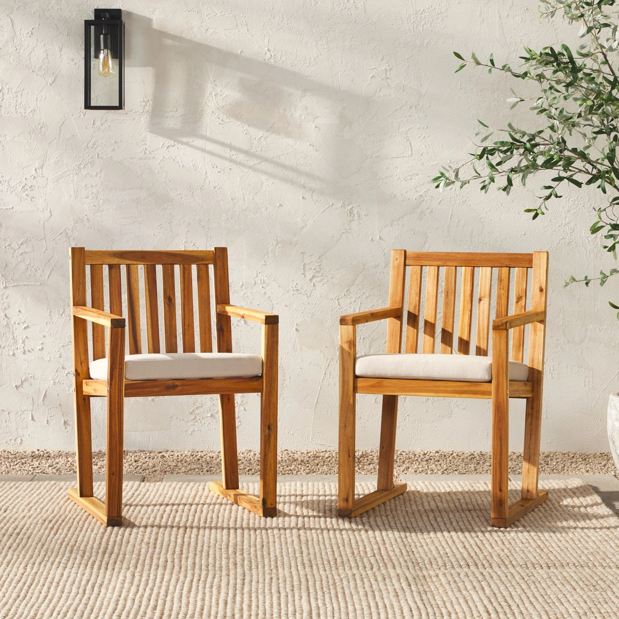Prenton 2-Piece Modern Solid Wood Slatted Outdoor Dining Chair