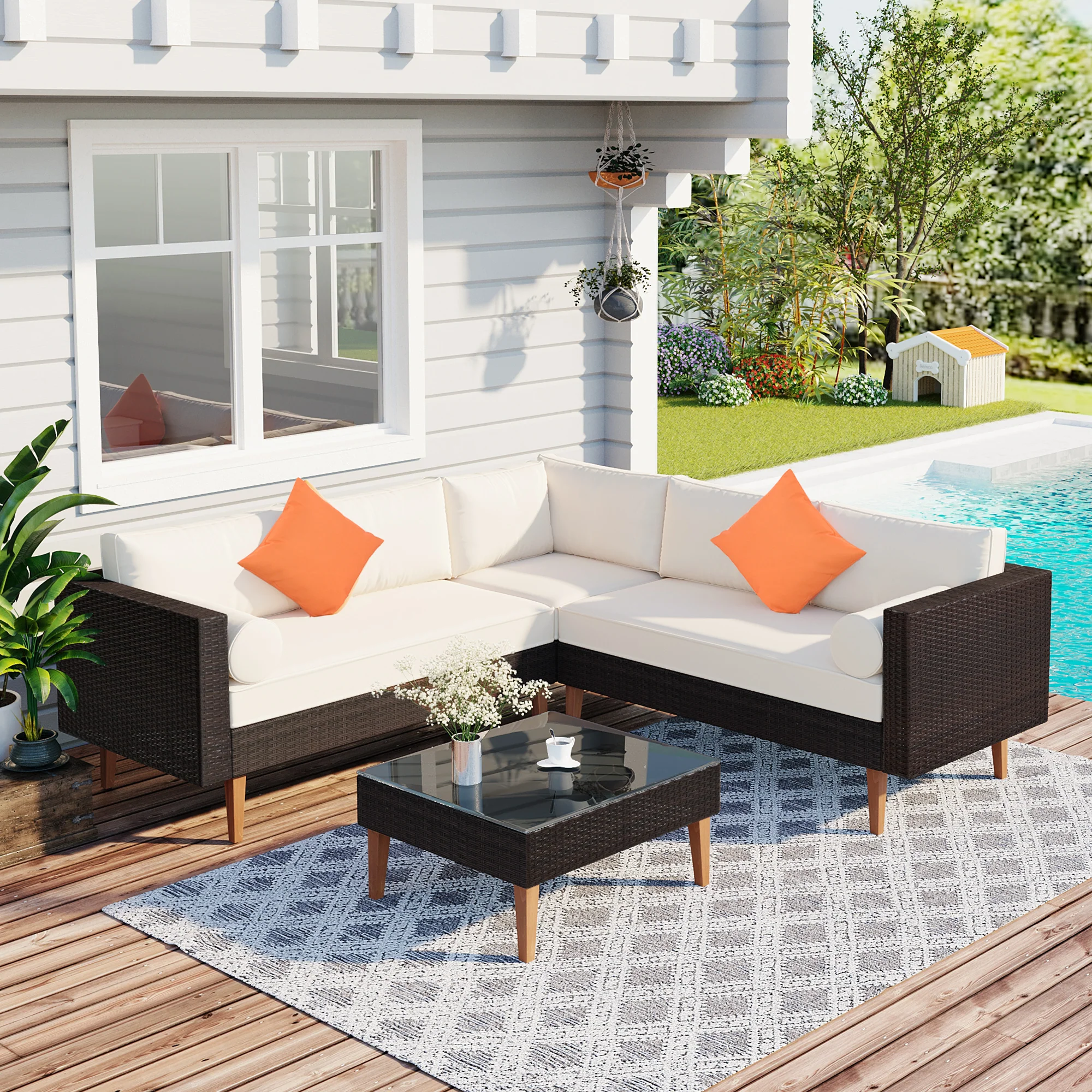 Walker Edison | Outdoor Patio Wicker 4-Piece Sofa Set