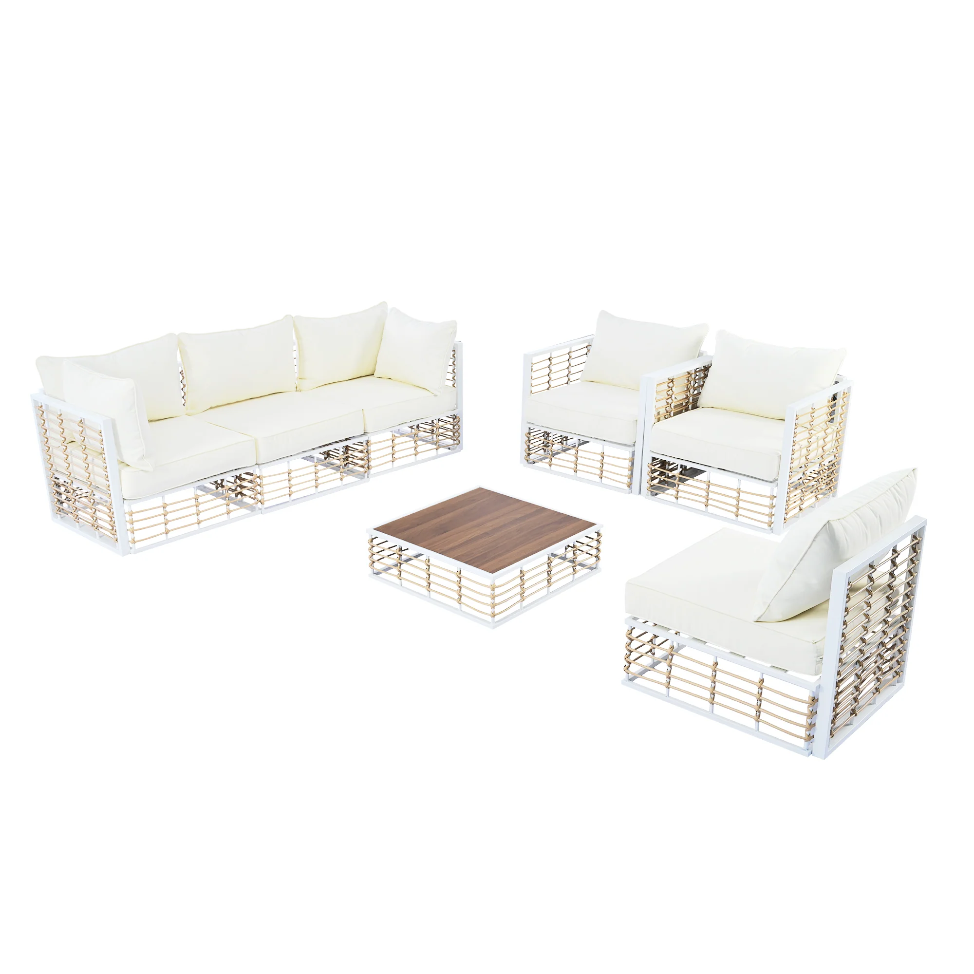 Walker Edison | White Modern Minimalist 7-Piece Metal Outdoor Patio Sectional Sofa Set