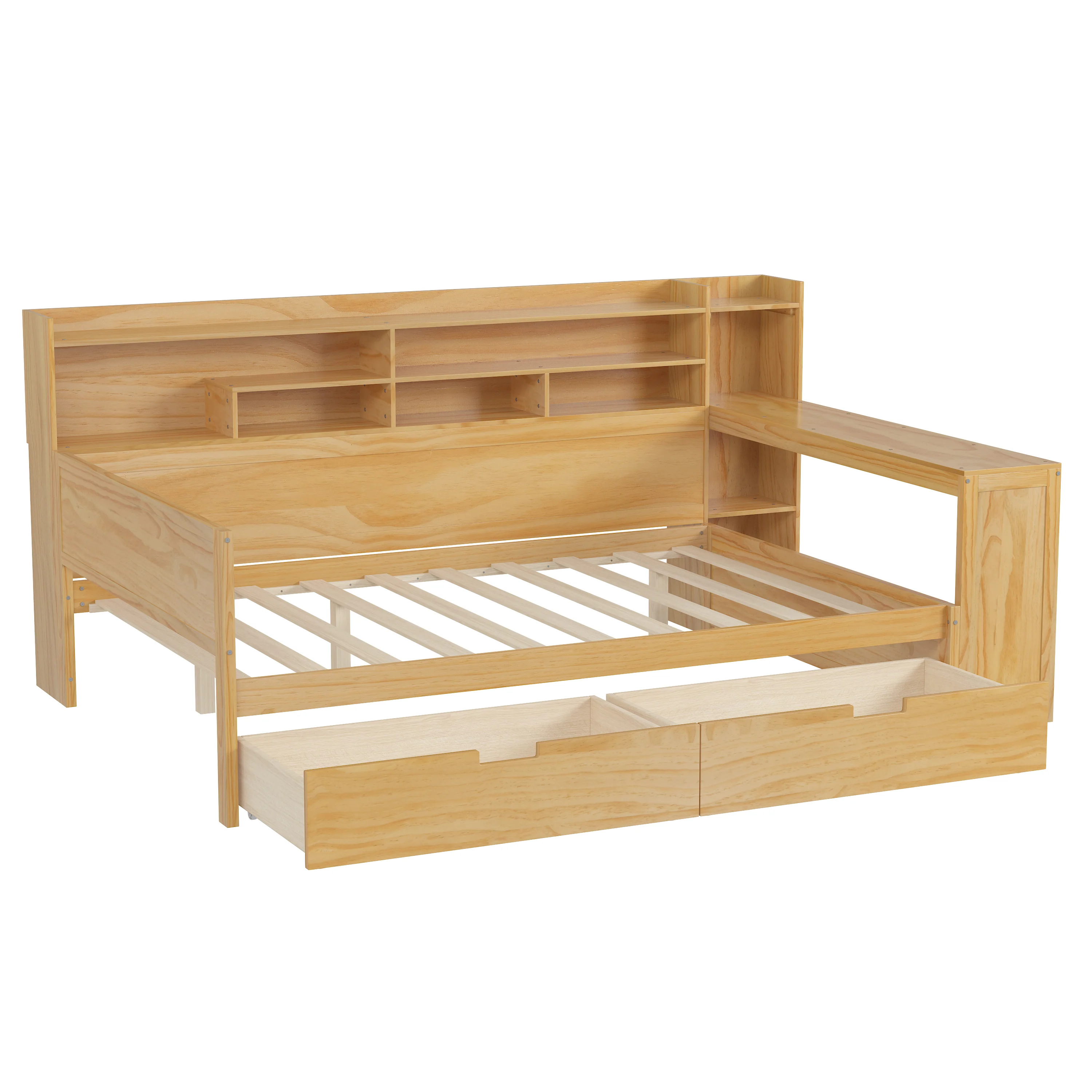 Walker Edison | Multi-functional Wooden Full Size Daybed with Storage Shelves