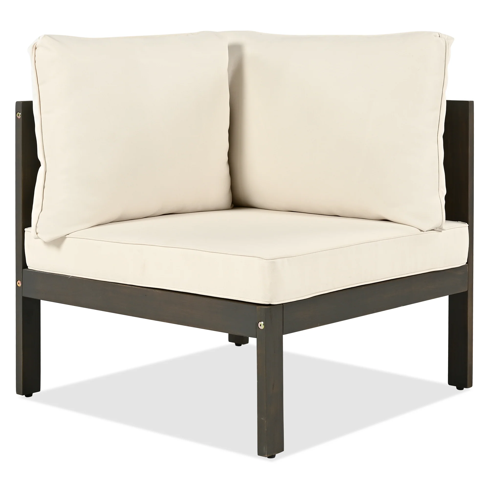 Walker Edison | Acacia L Shape Wood 4 Pieces Outdoor Sofa Set