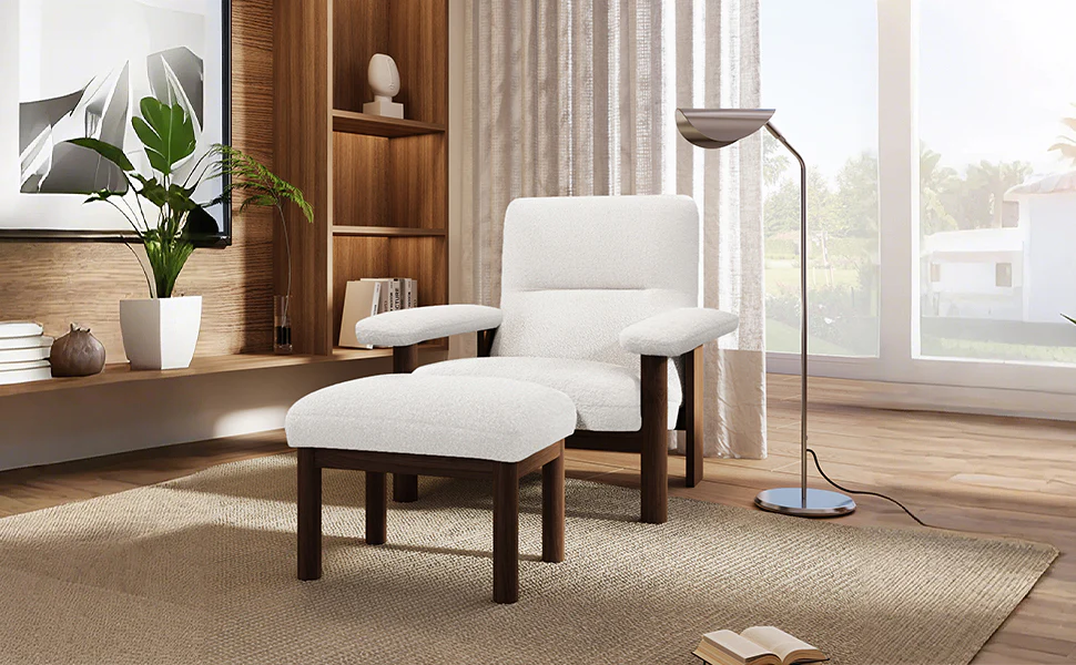 Walker Edison | Mid Century Modern Accent Chair with Ottoman