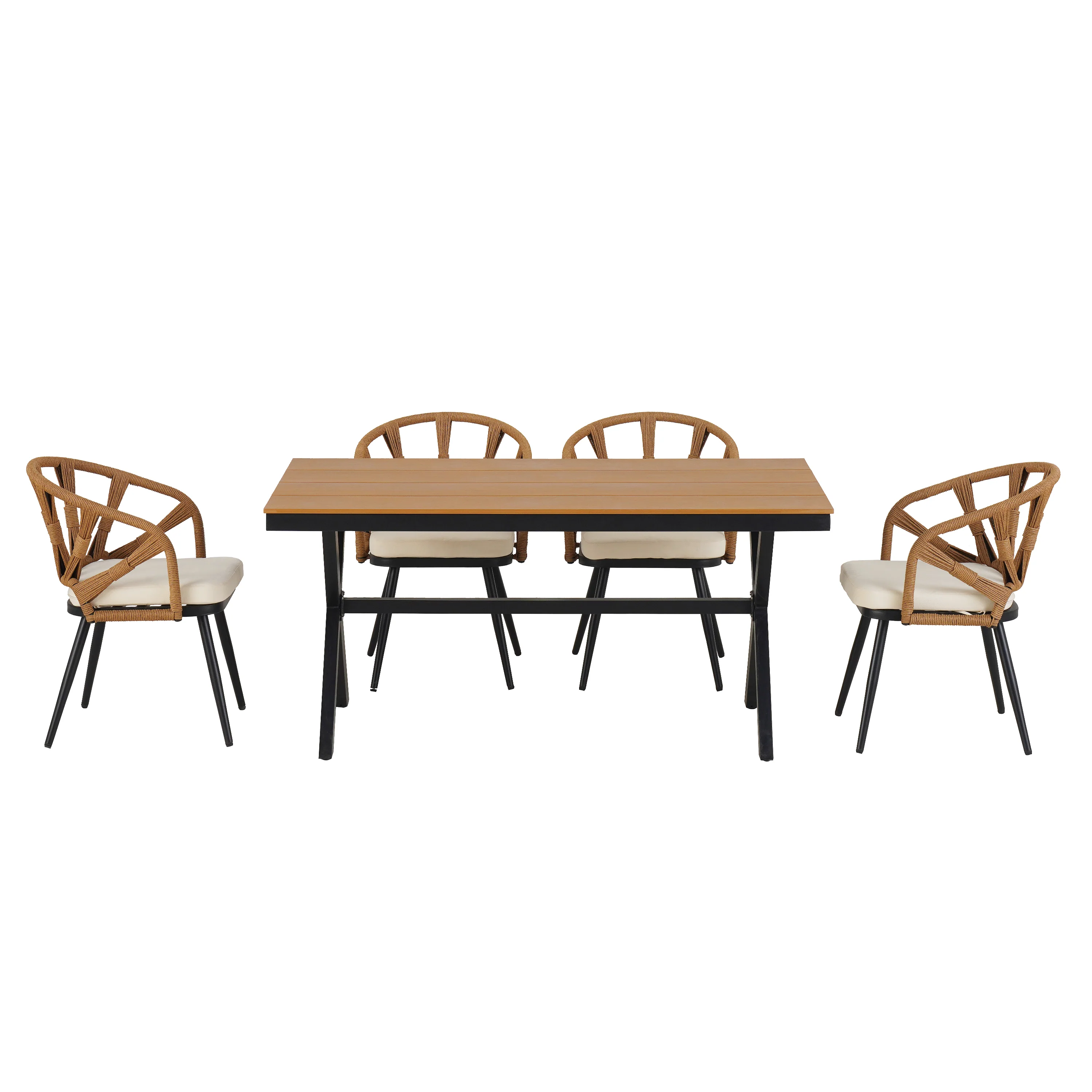 Walker Edison | U Style Contemporary Outdoor Dining Table and Chairs Set