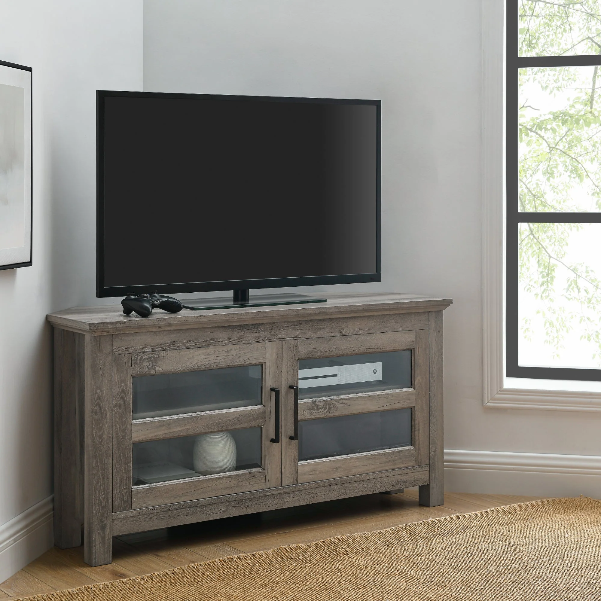Farmhouse Cordoba 44 Transitional Modern Wood Corner TV Stand