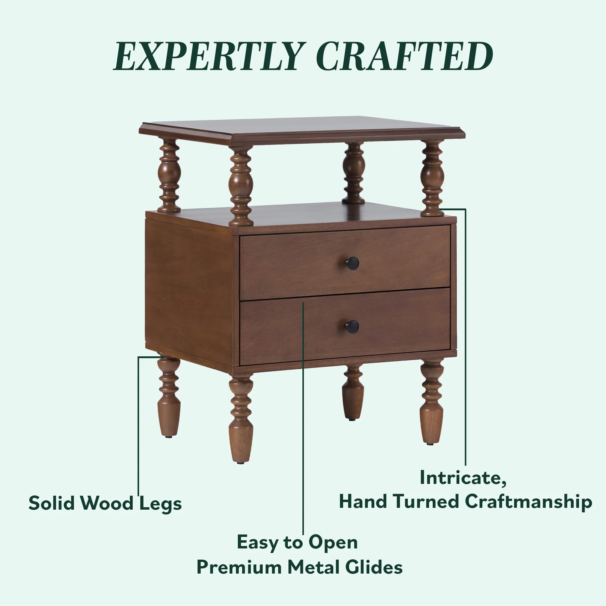 Traditional Vivienne Easy Assembly Solid Wood Nightstand