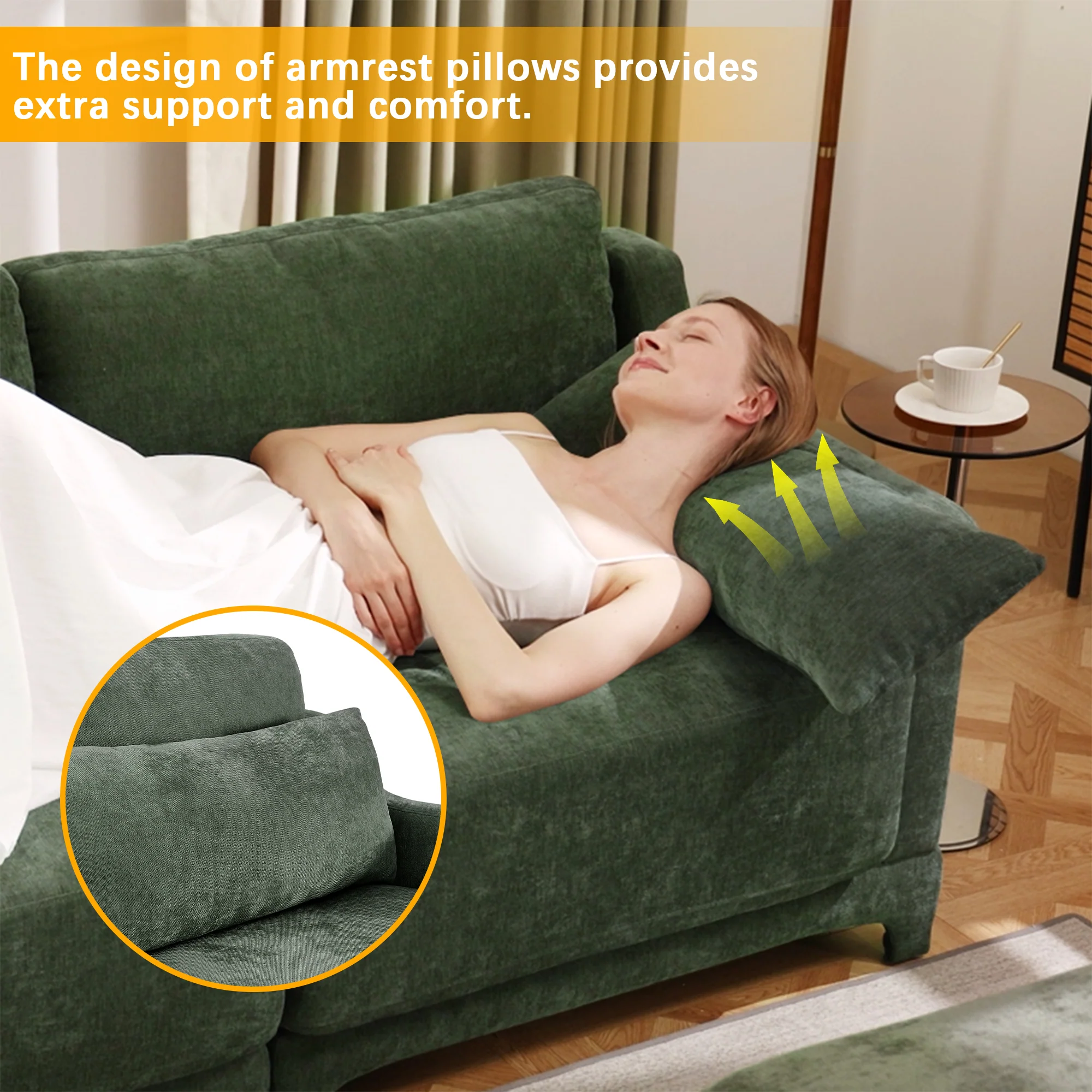 Walker Edison |Ergonomic Design Green Chenille Loveseat Sofa with Ottoman