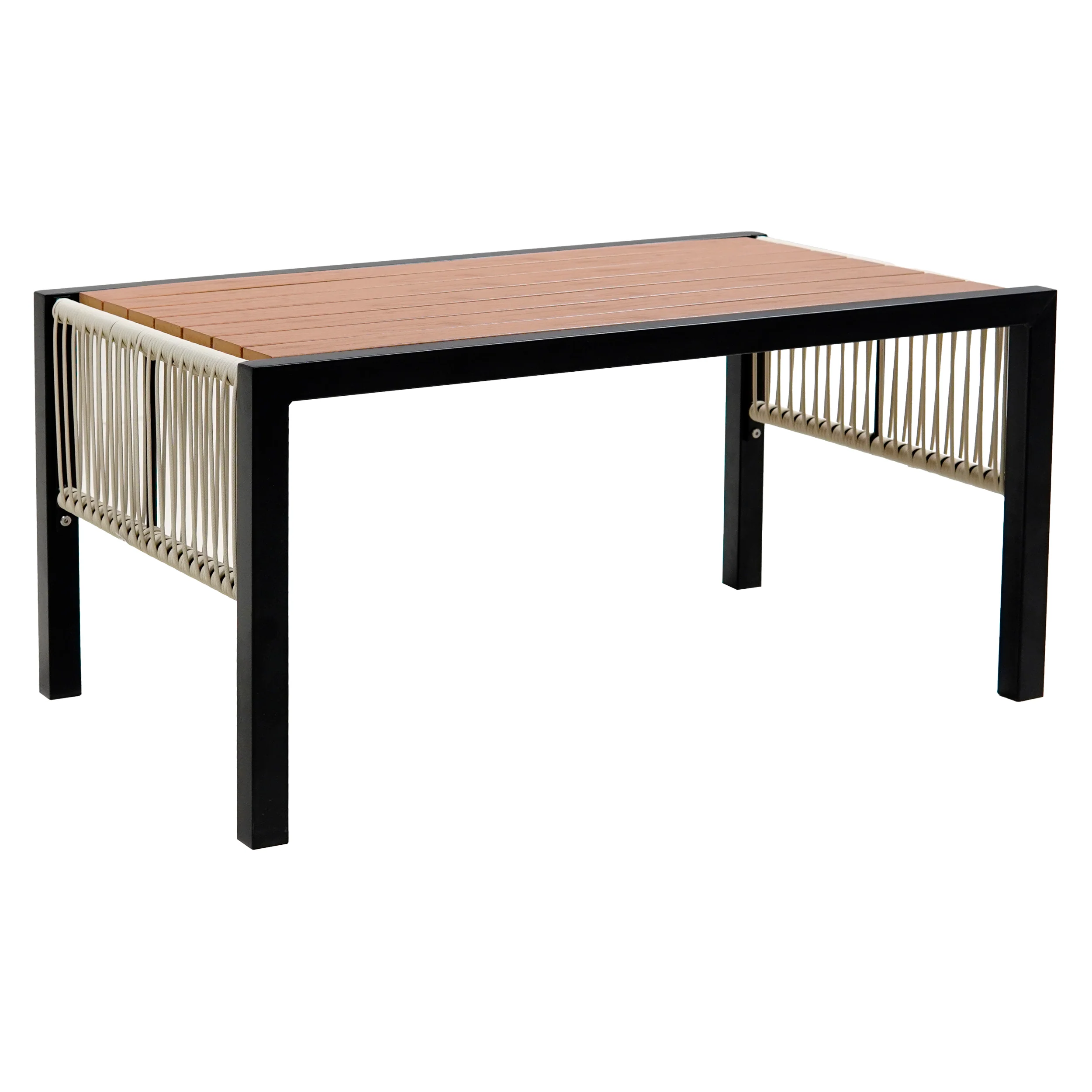 Walker Edison | Modern Rope Design Outdoor Iron Sofa Set with Coffee Table