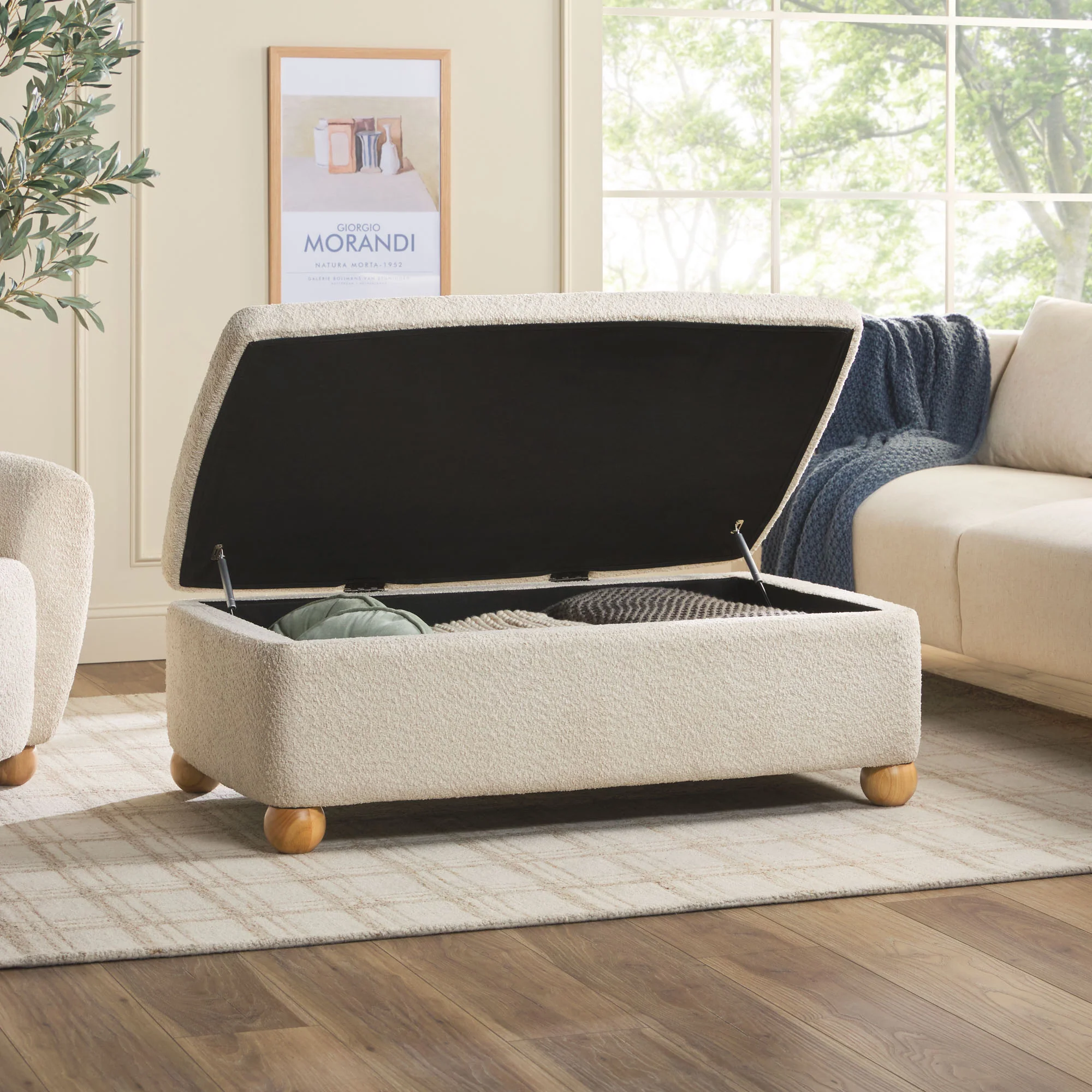 Linley Contemporary Boucle Easy Assembly Upholstered Large Storage Ottoman