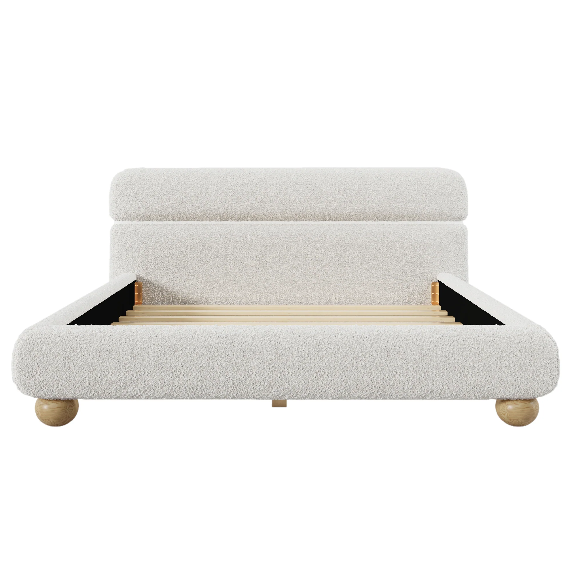 Walker Edison | Contemporary Boucle Queen Bedframe with Solid Round Legs