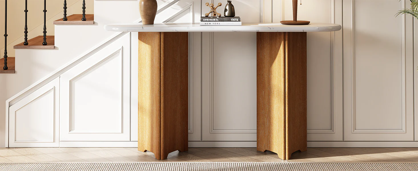 Walker Edison | Oval Faux Marble Top Console Entryway Table