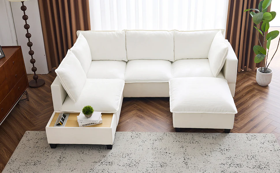 Walker Edison | Cloud Modular U-shaped Sectional Sofa with Ottoman and Coffee Table