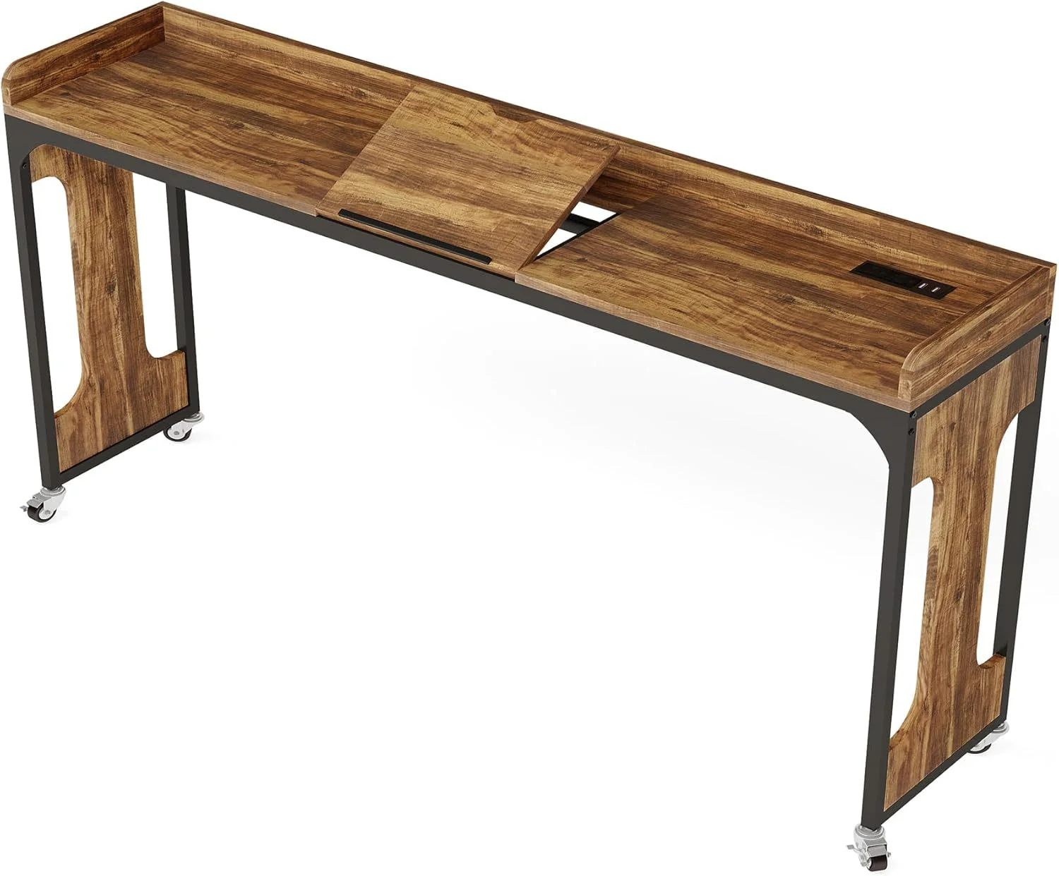 Walker Edison | Height Adjustable Queen Size Overbed Desk Table with Wheels