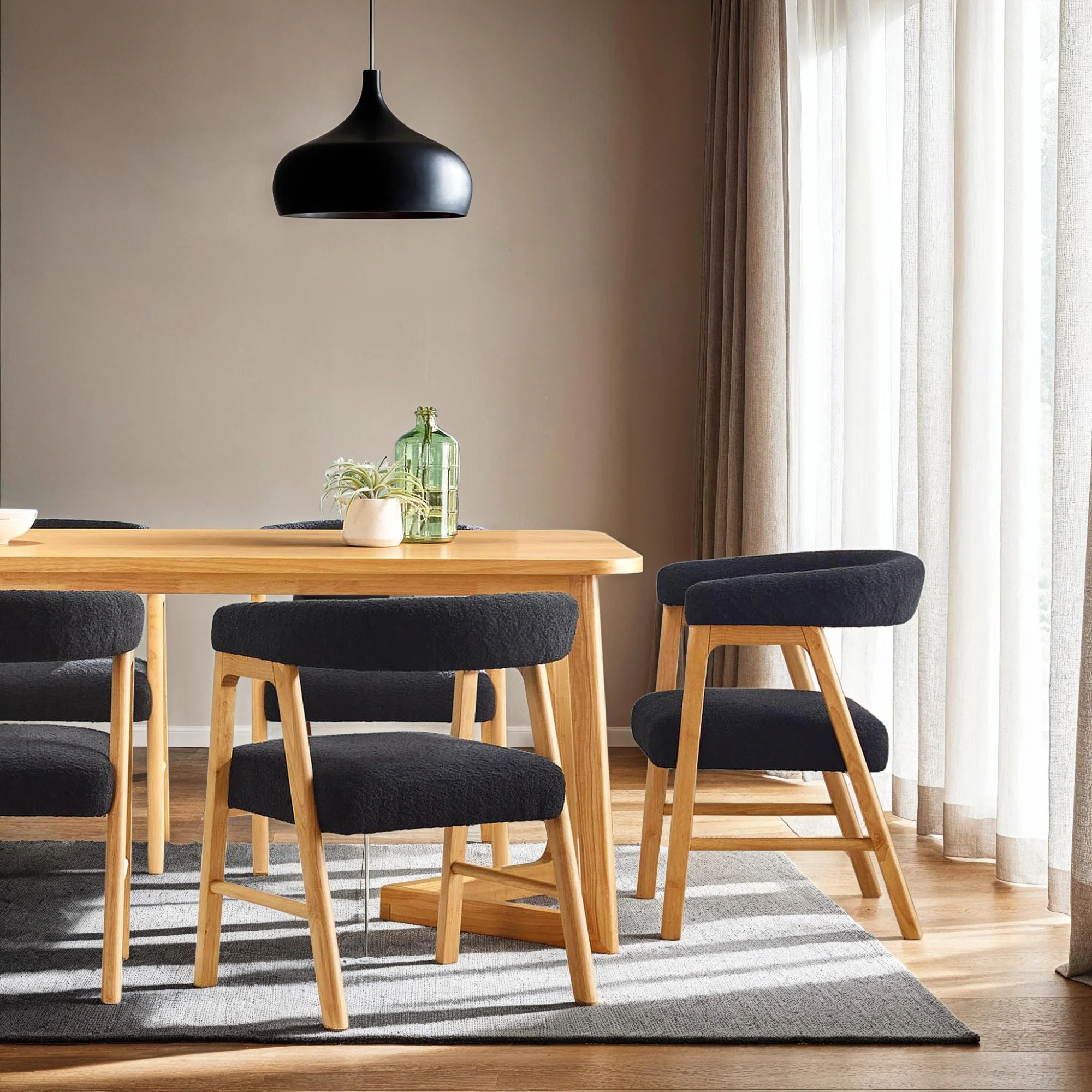 Ezra Modern Solid Wood Dining Chair with Boucle Upholstery (Set of 2)