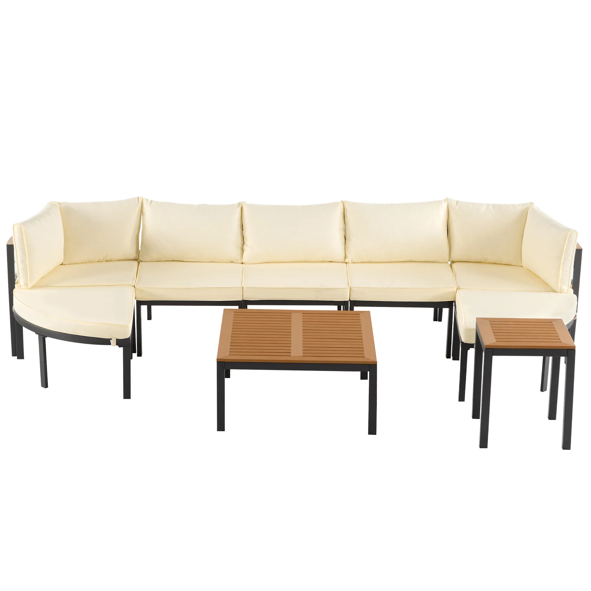 Walker Edison | Modern Outdoor Sectional Sofa Set with Tables
