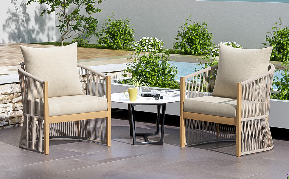 Walker Edison | Stylish Rope-Weave Design Curved Club Chair Set