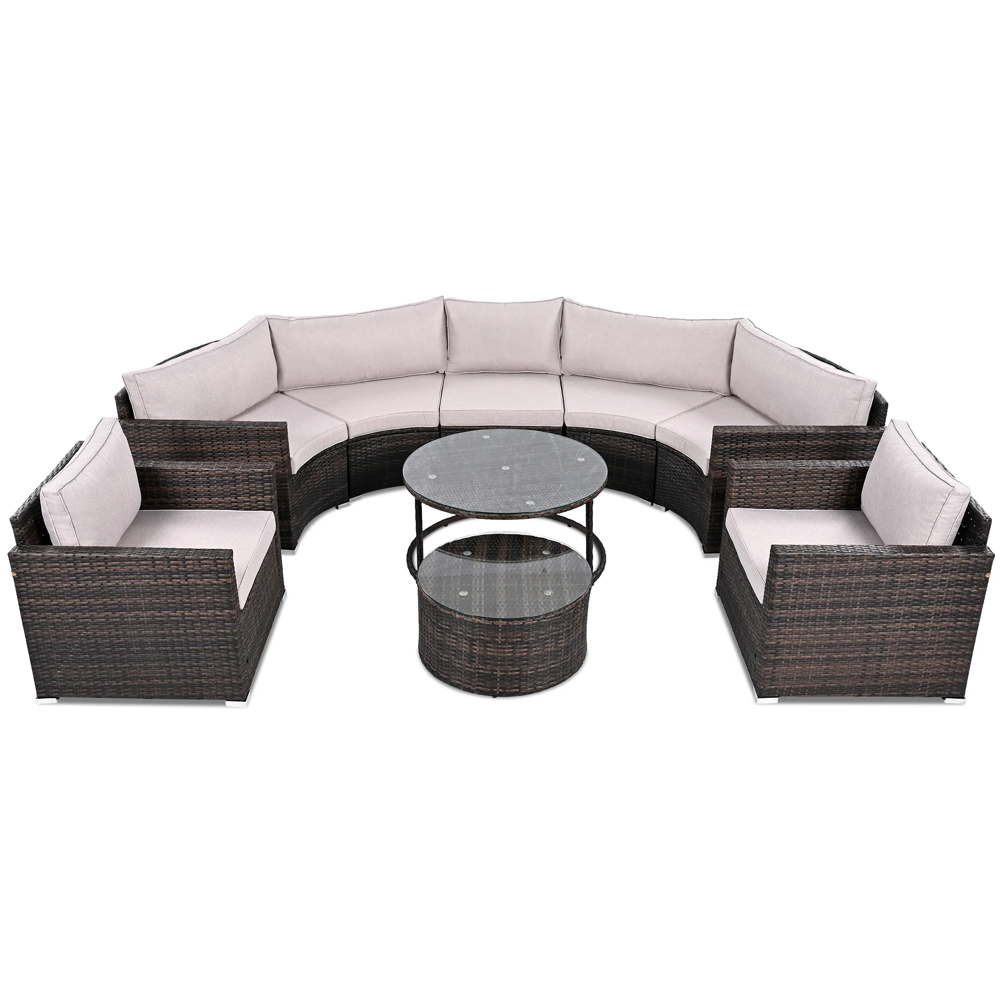 Walker Edison | Half Moon 9-Piece Wicker Outdoor Patio Sofa Set