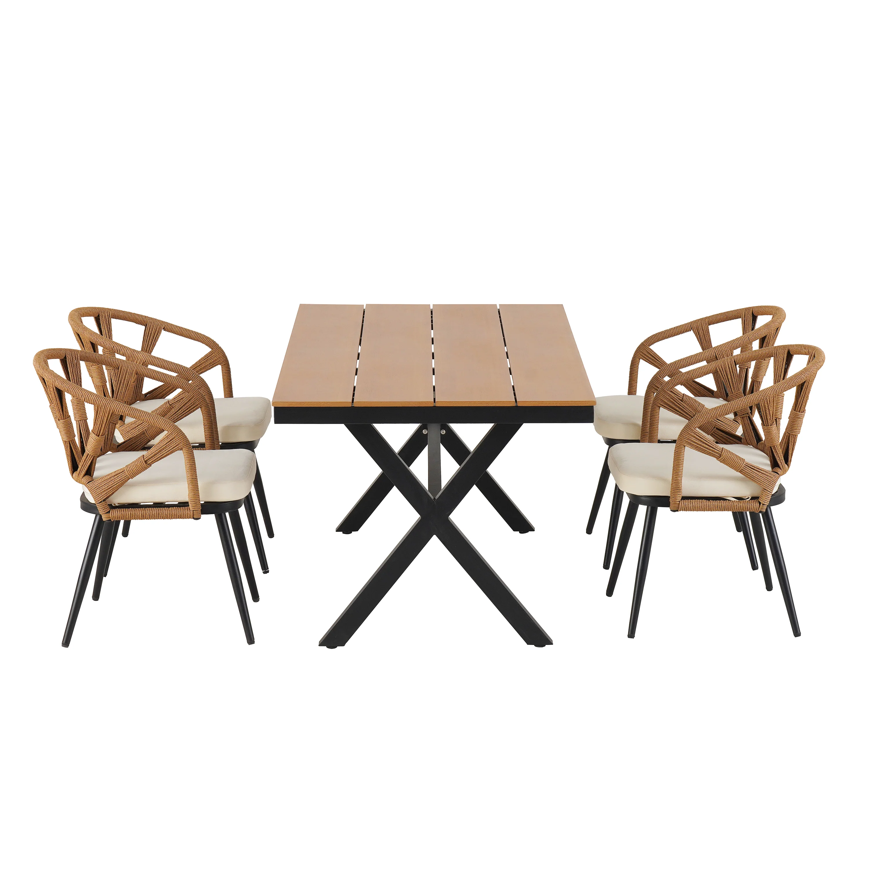 Walker Edison | U Style Contemporary Outdoor Dining Table and Chairs Set