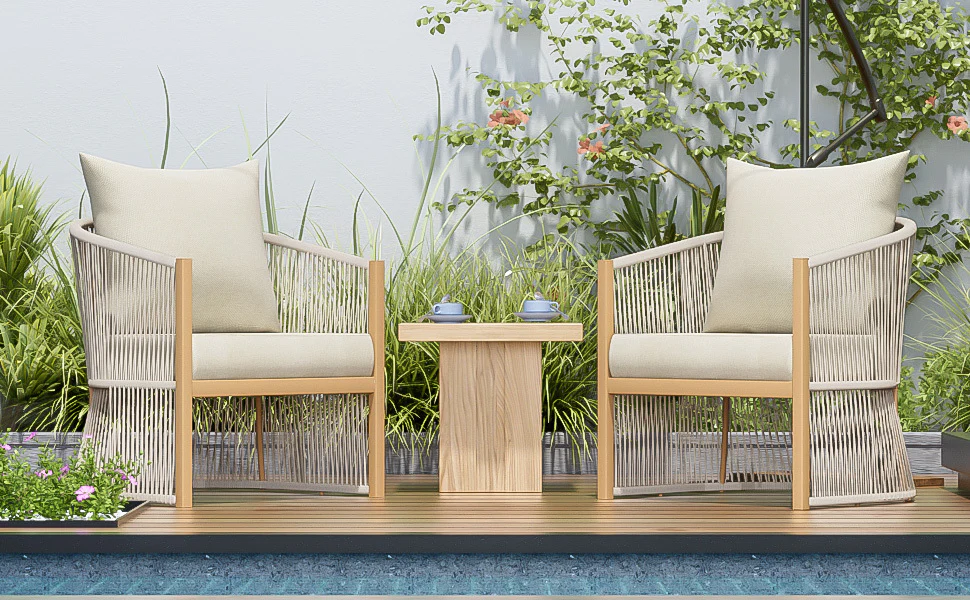 Walker Edison | Stylish Rope-Weave Design Curved Club Chair Set