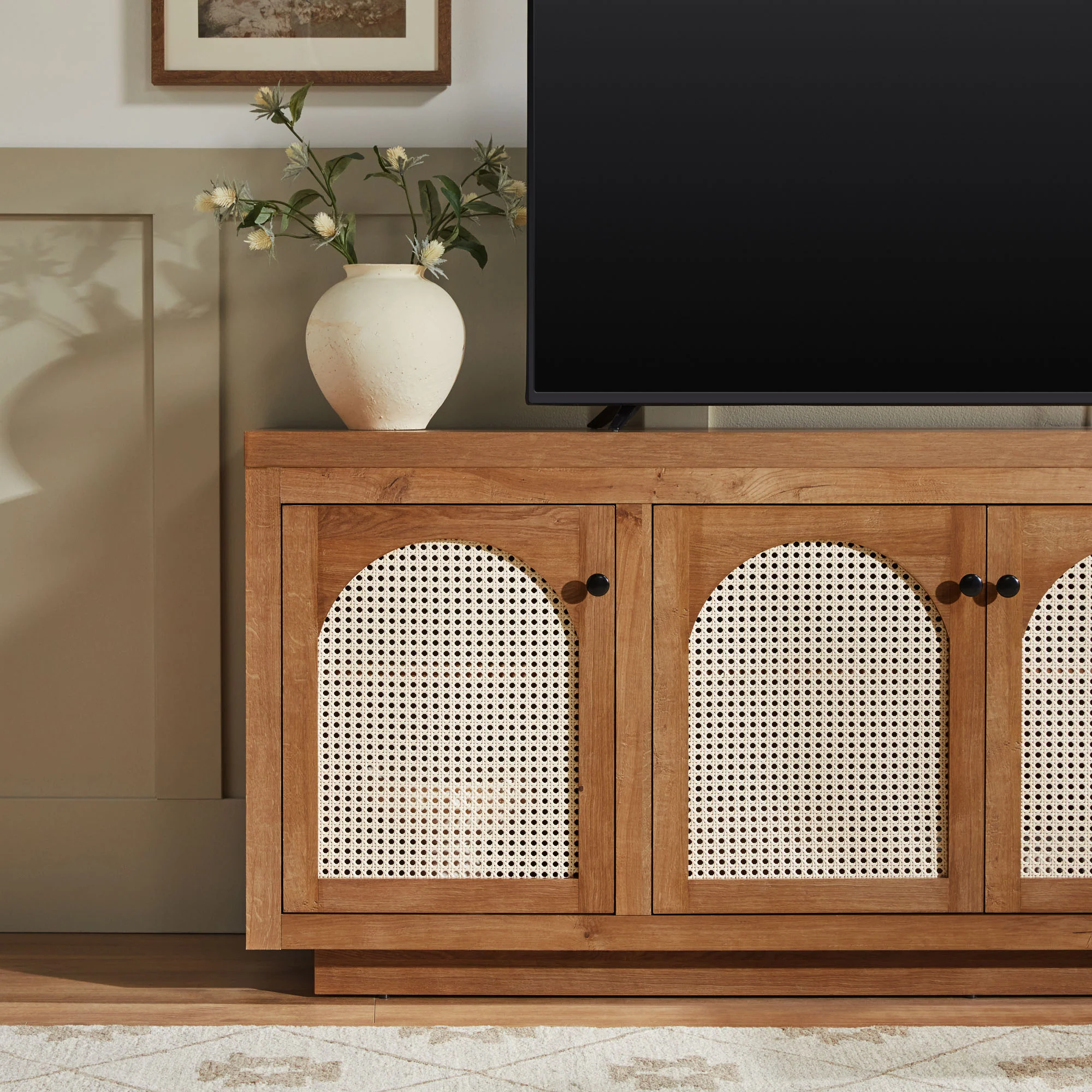 Sasha Contemporary TV Stand and Sideboard with Rattan Doors for up to 80 TV