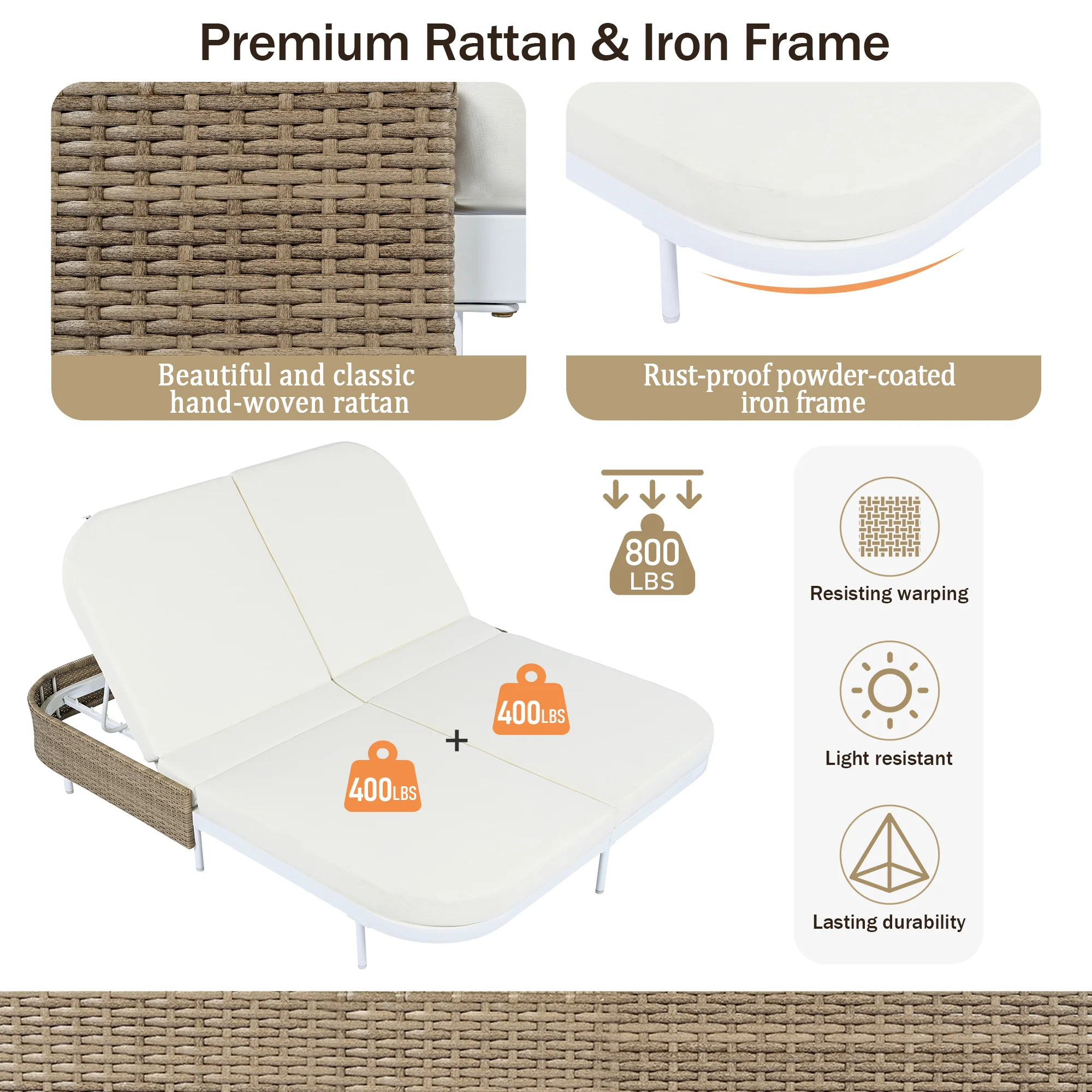 Walker Edison | Minimalist Outdoor Patio Rattan Adjustable Daybed