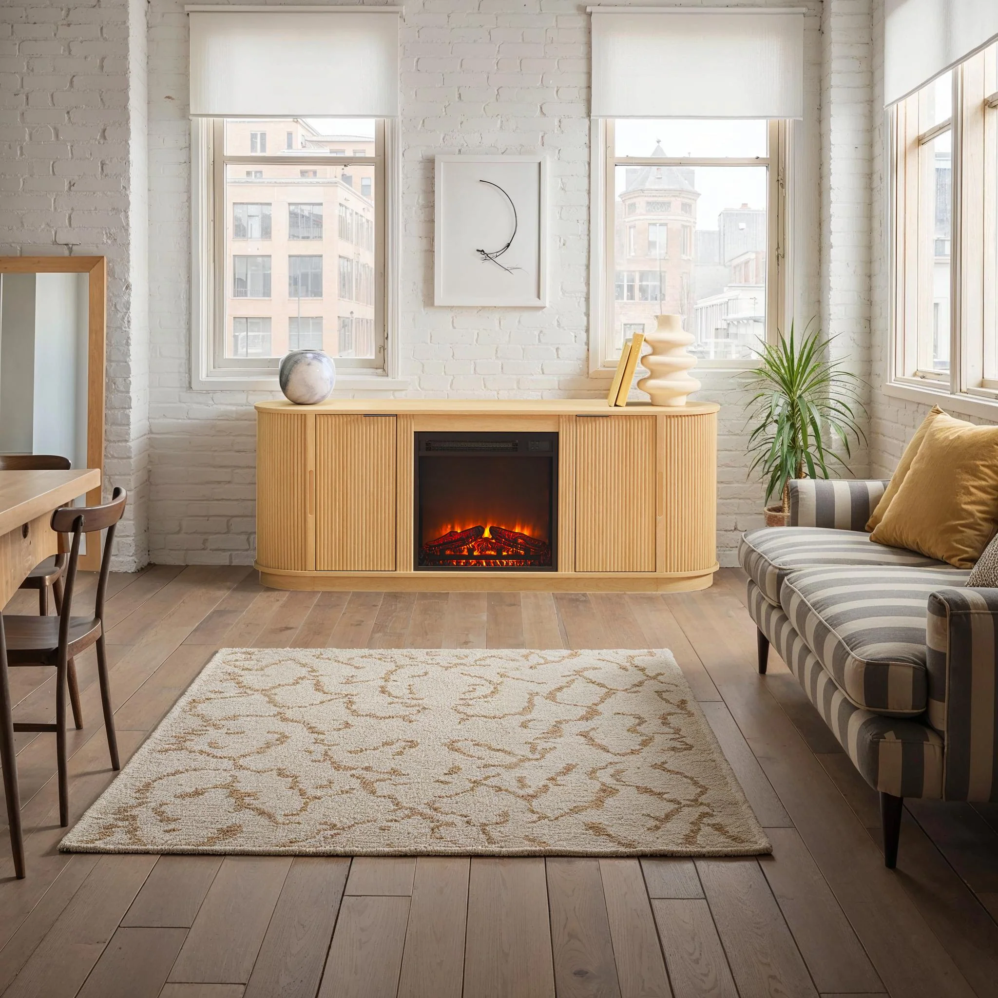 Chloe Modern Scandinavian Reeded Fireplace TV Stand in 2 Sizes