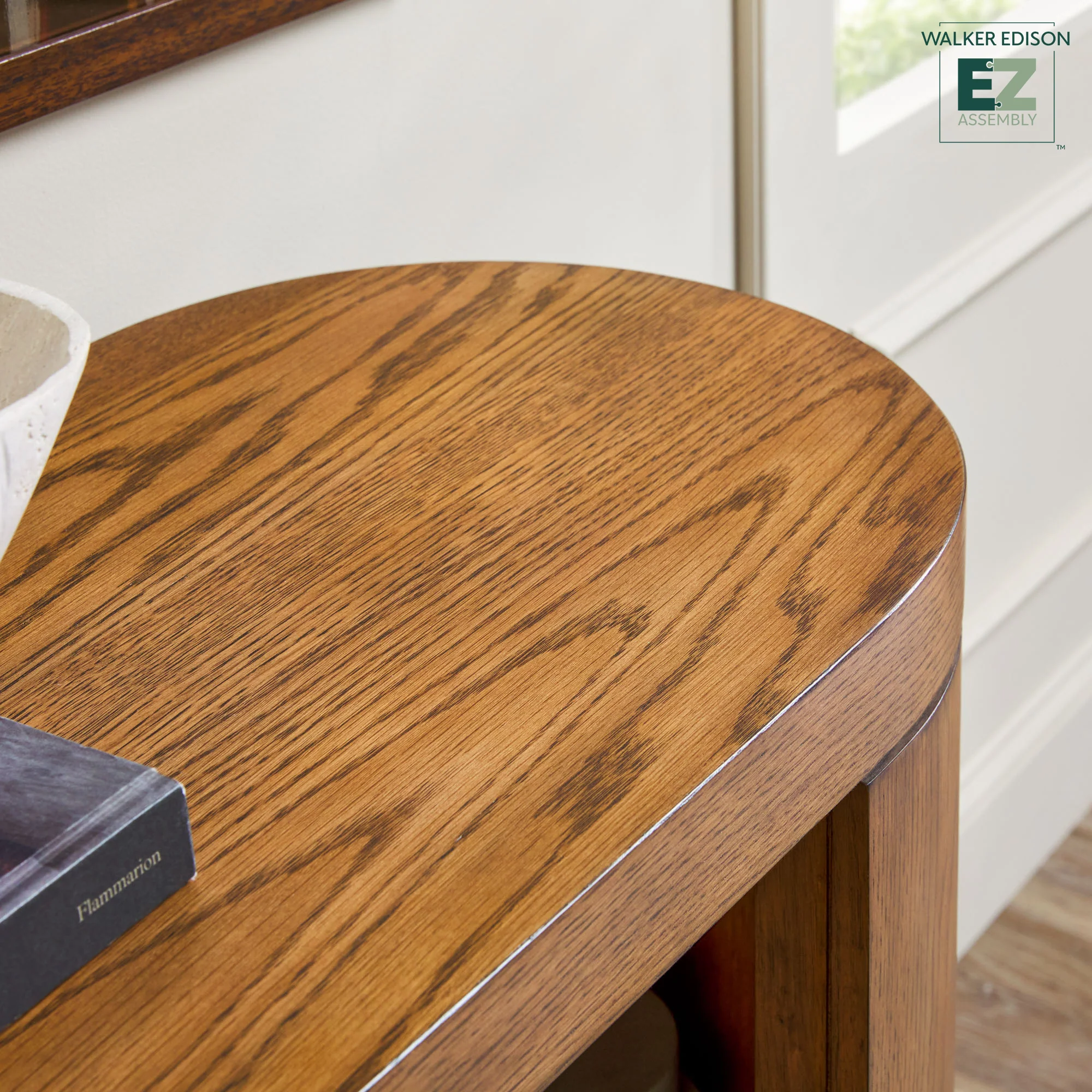 Maya 48 Modern Easy Assembly Oak Wood Veneer Console Entry Table with Storage