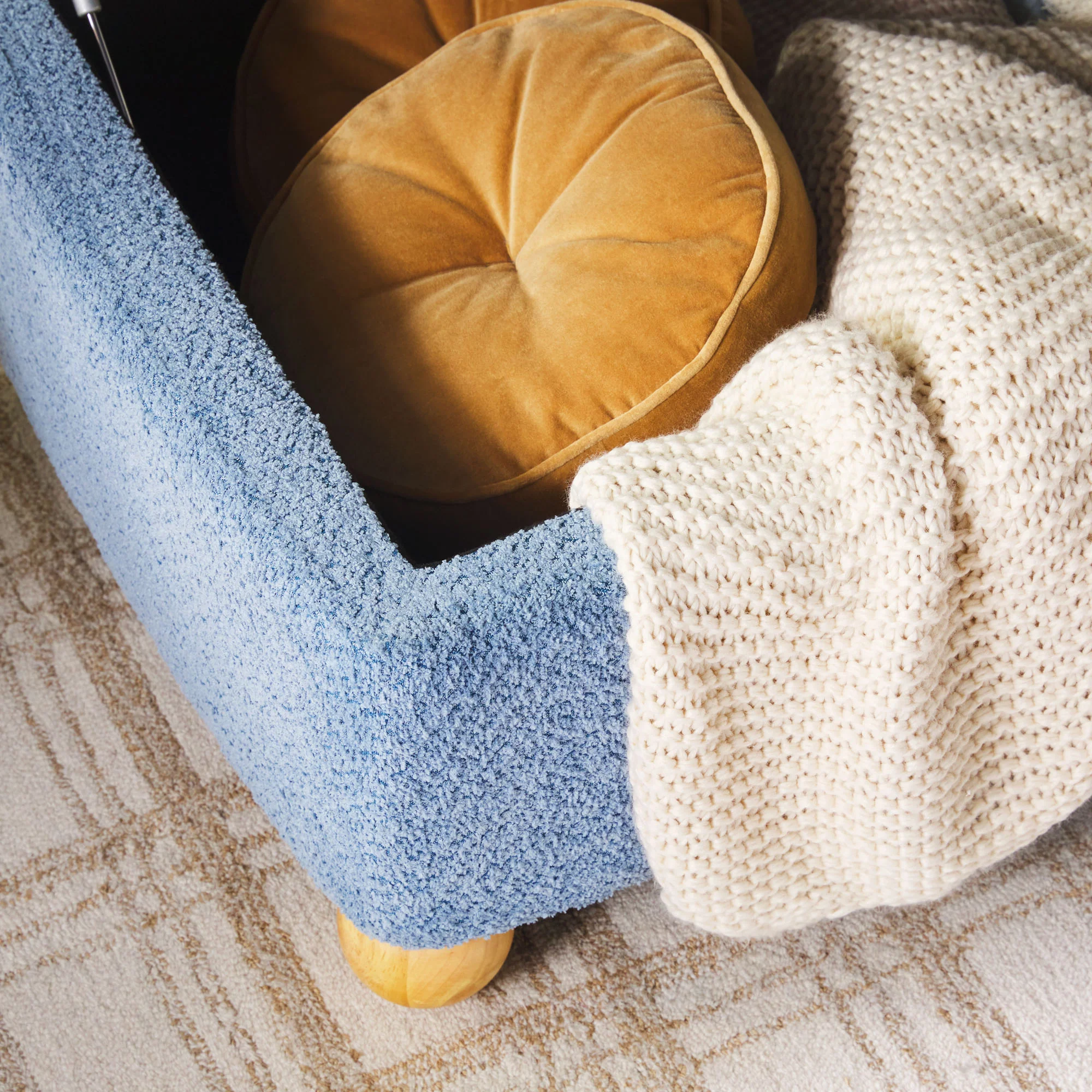 Linley Contemporary Boucle Easy Assembly Upholstered Large Storage Ottoman