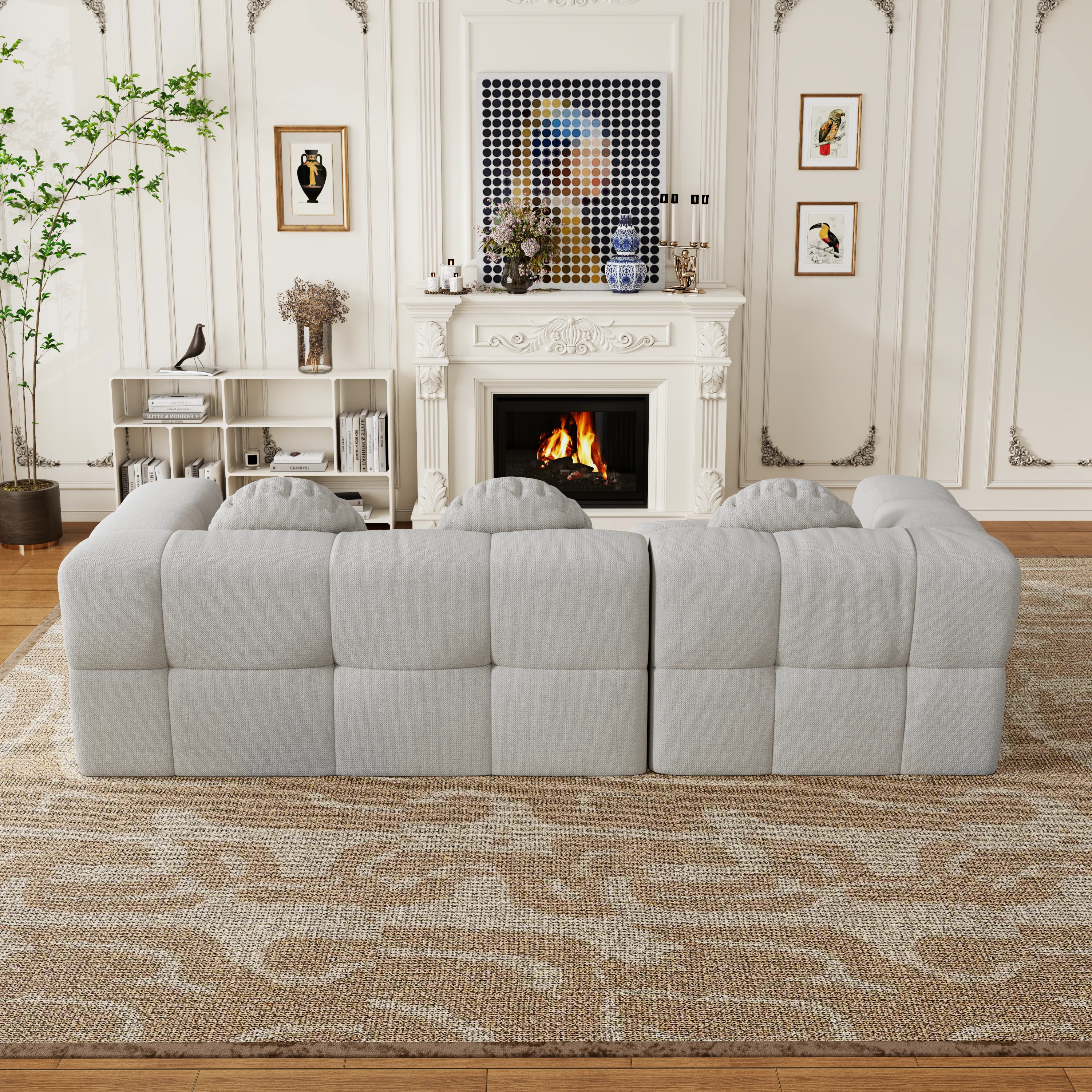 Walker Edison | Modular Minimalist Tufted Sectional Sofa Set with 3 pillows
