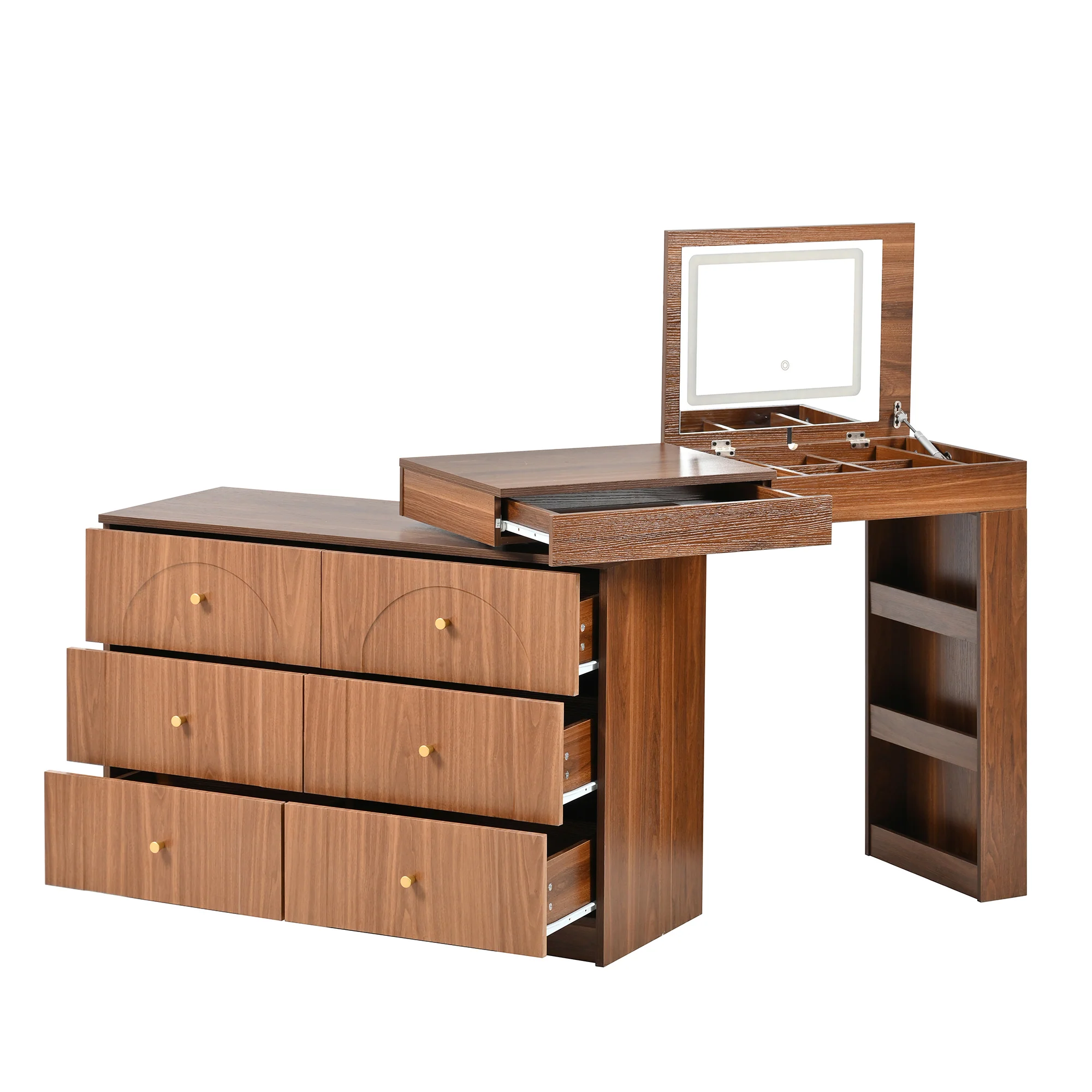 Walker Edison | Multi-Functional Vanity Desk/Dresser Set with Flip-Top Mirror and Lights
