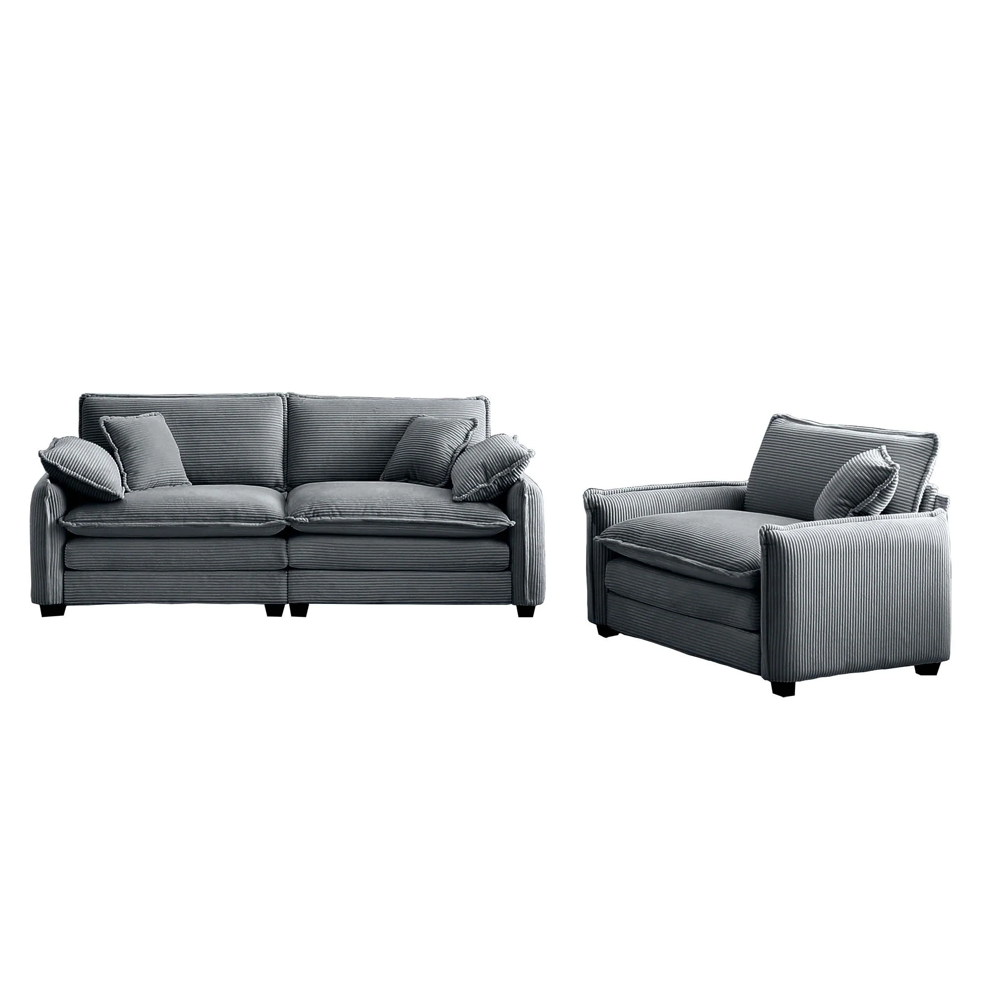 Walker Edison | Corduroy Cloud Loveseat Sofa Set
