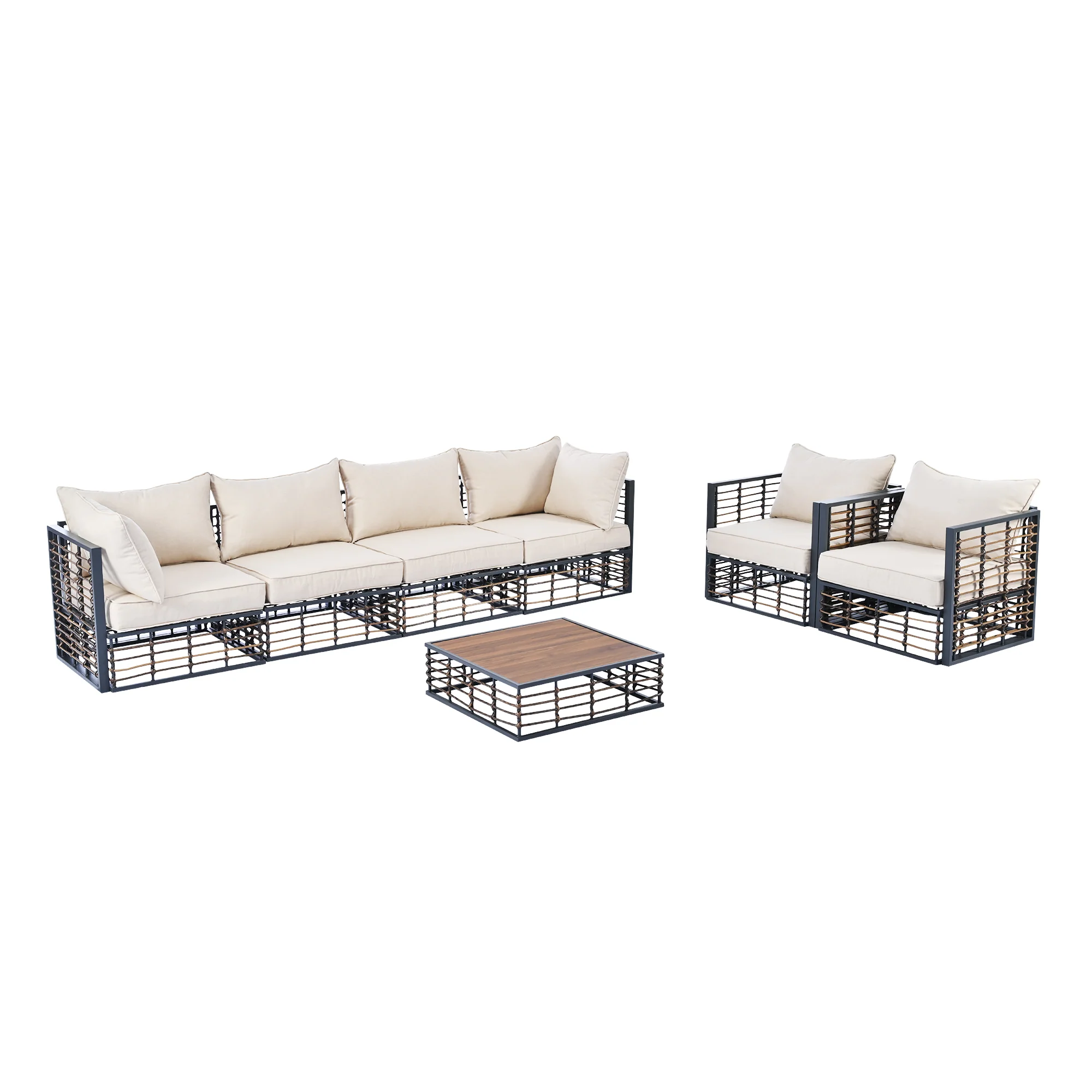 Walker Edison | Modern Minimalist 7-Piece Metal Outdoor Patio Sectional Sofa Set