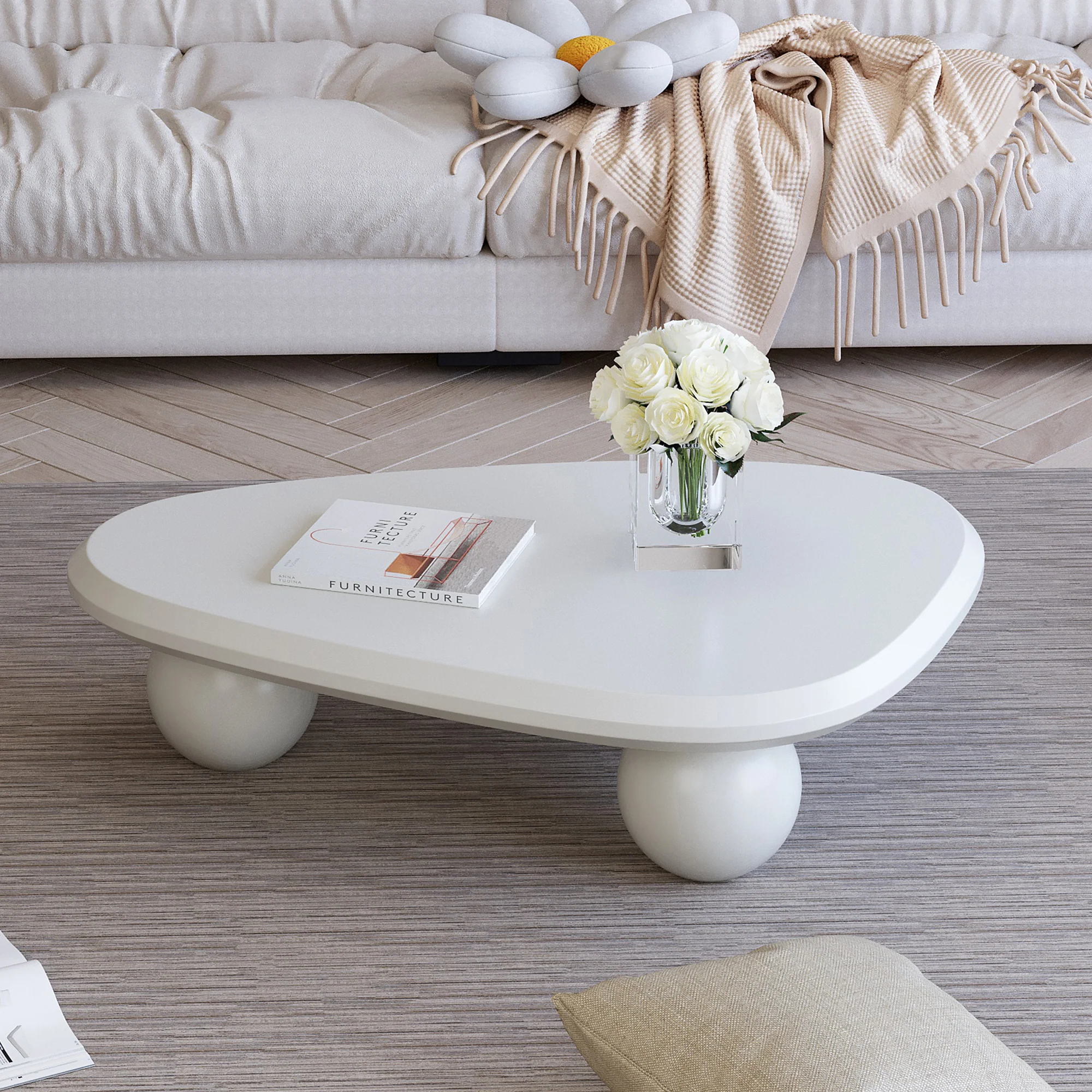 Walker Edison | Modern Cloud Wood Coffee Table with Ball Legs