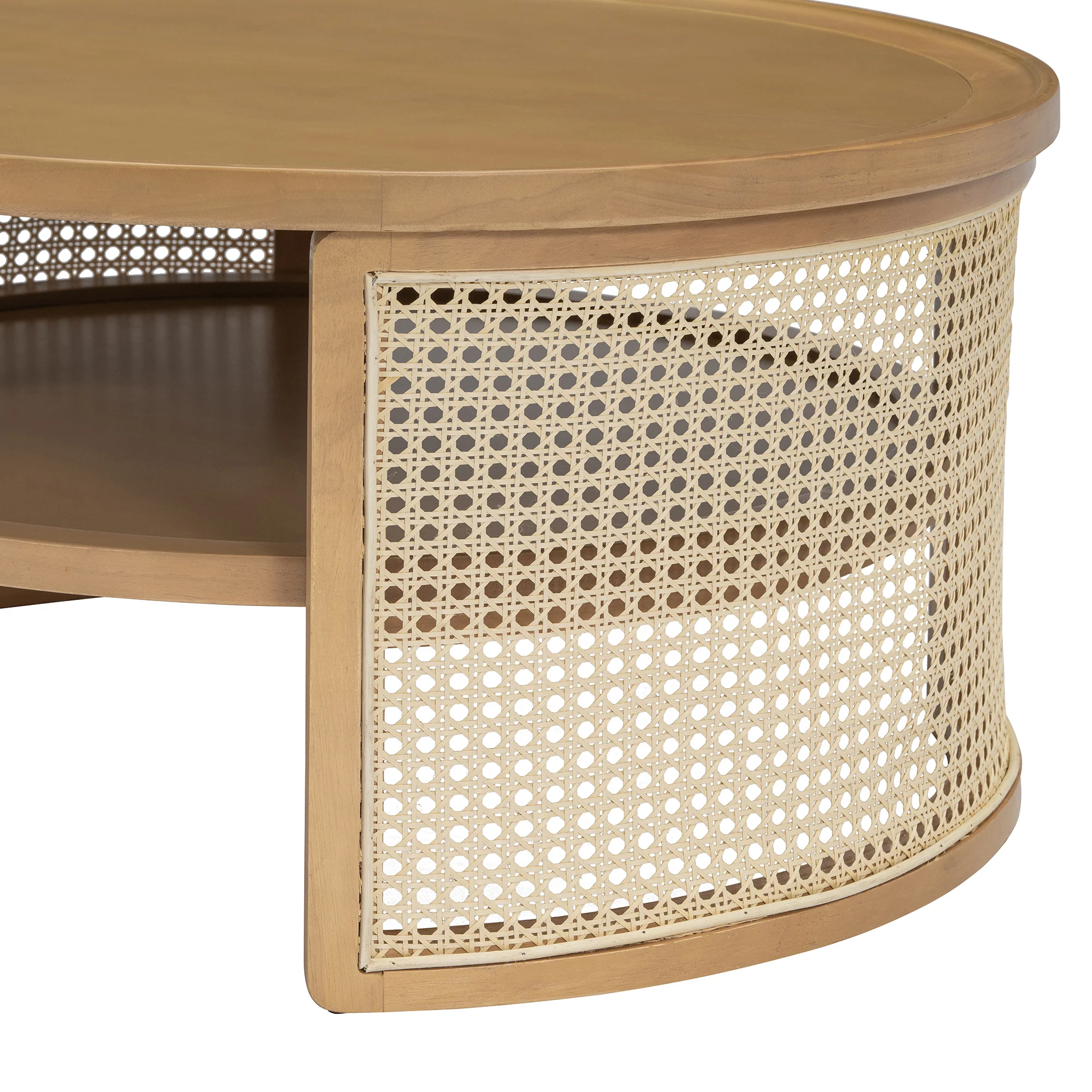 Walker Edison | Tiered Round Rattan Coffee Table with Storage