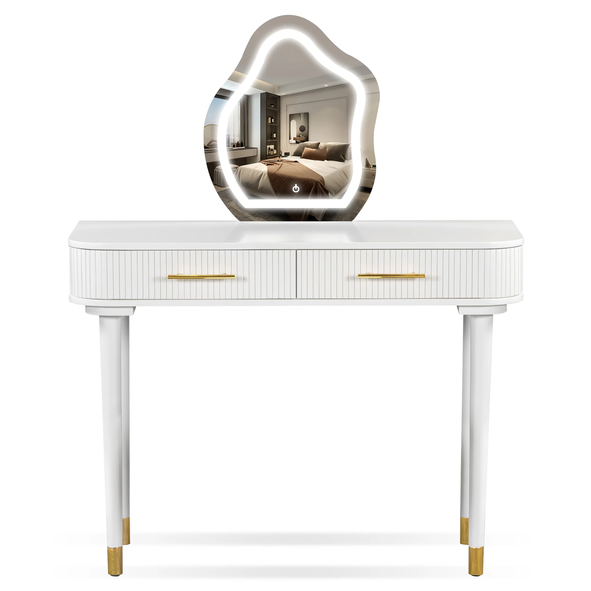 Walker Edison | Modern Vanity Table Set with Cloud Shape Touch Screen Lighted Mirror