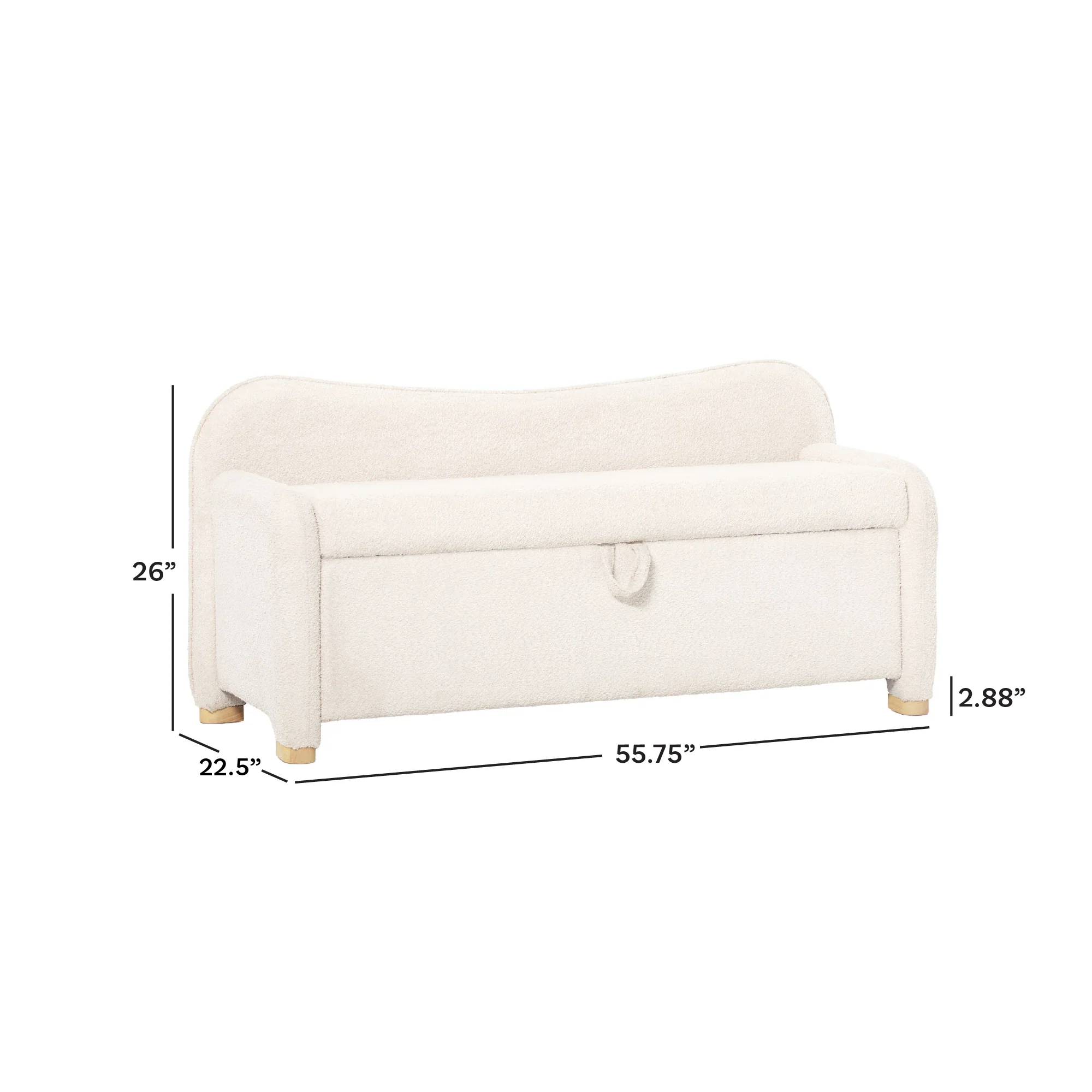Chantelle Modern Curved Boucle Upholstered Bench with Storage