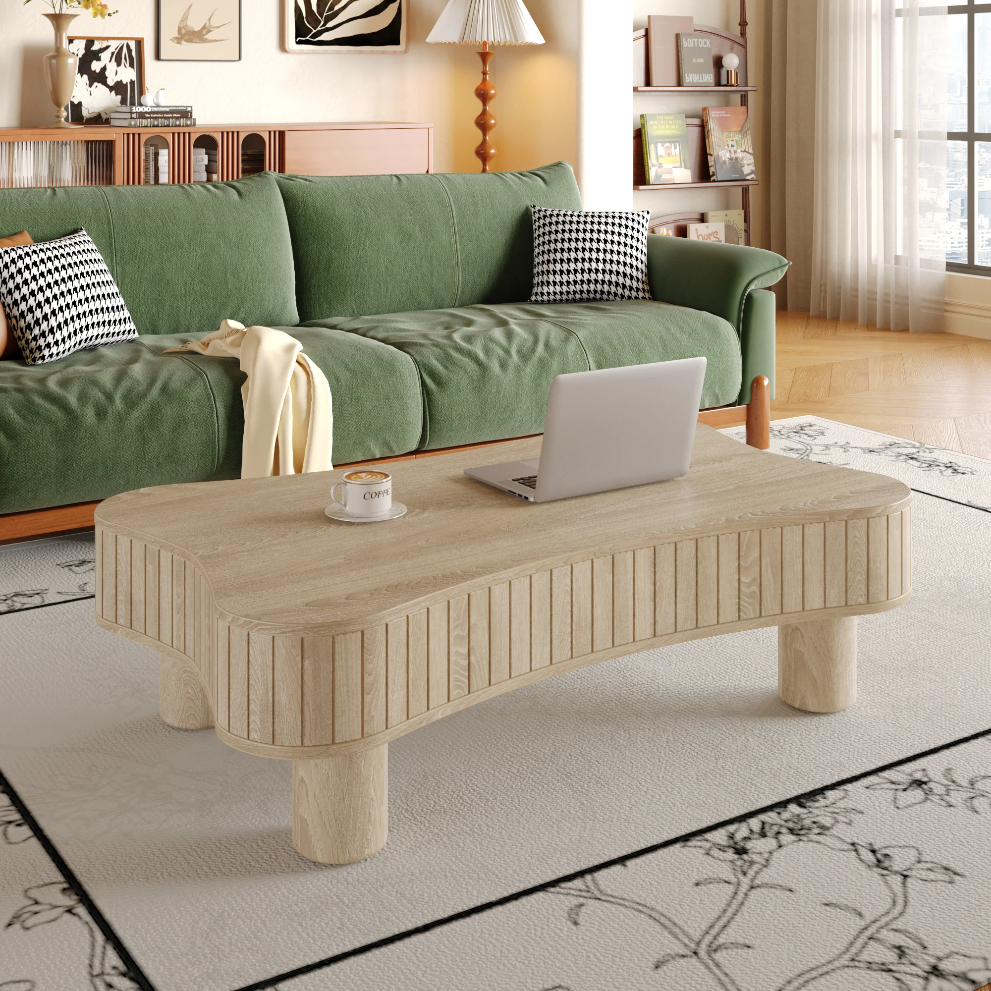 Walker Edison | Reeded Curve Design Lift Top Coffee Table and Desk