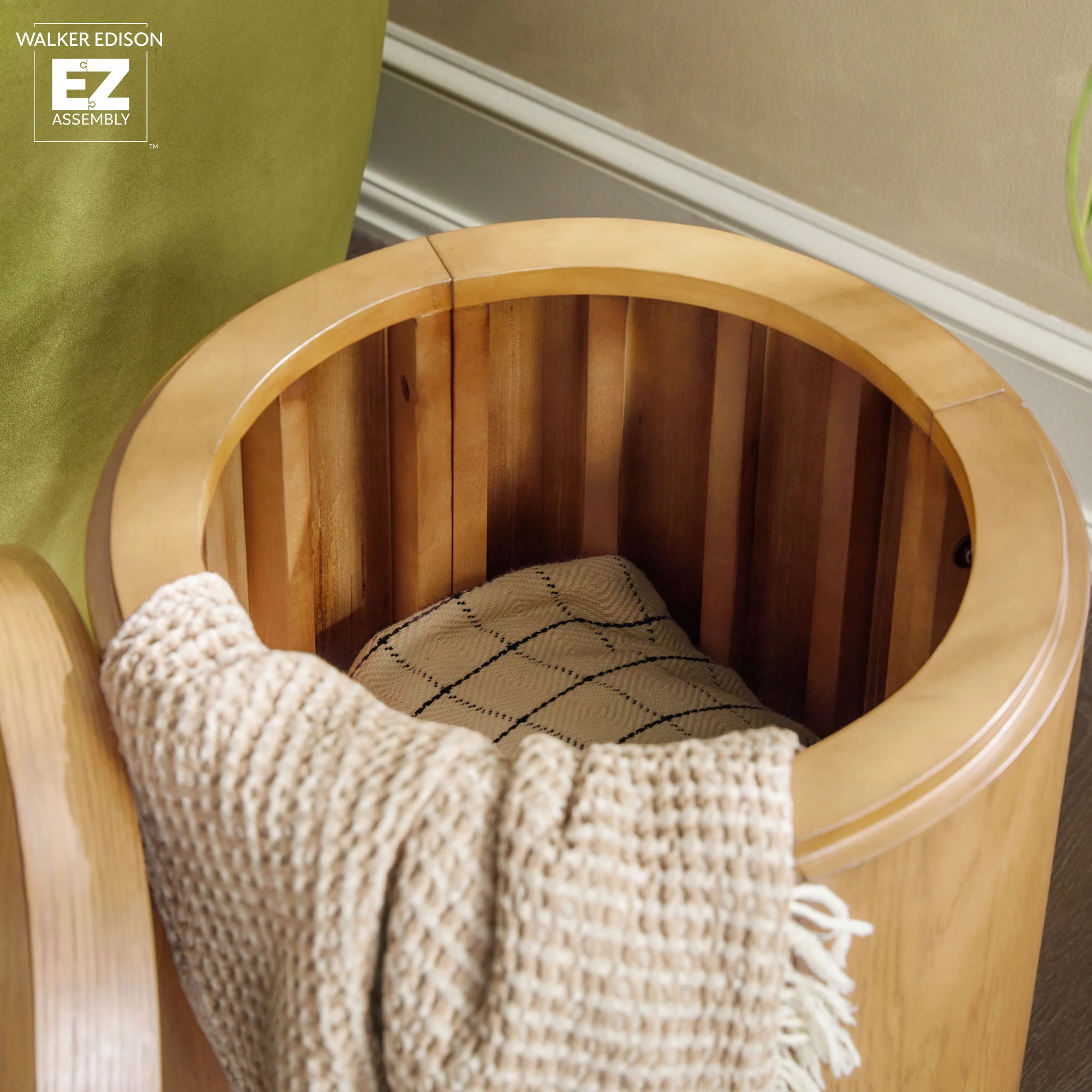 Maya 18 Modern Easy Assembly Round Oak Wood Veneer Side Table with Storage