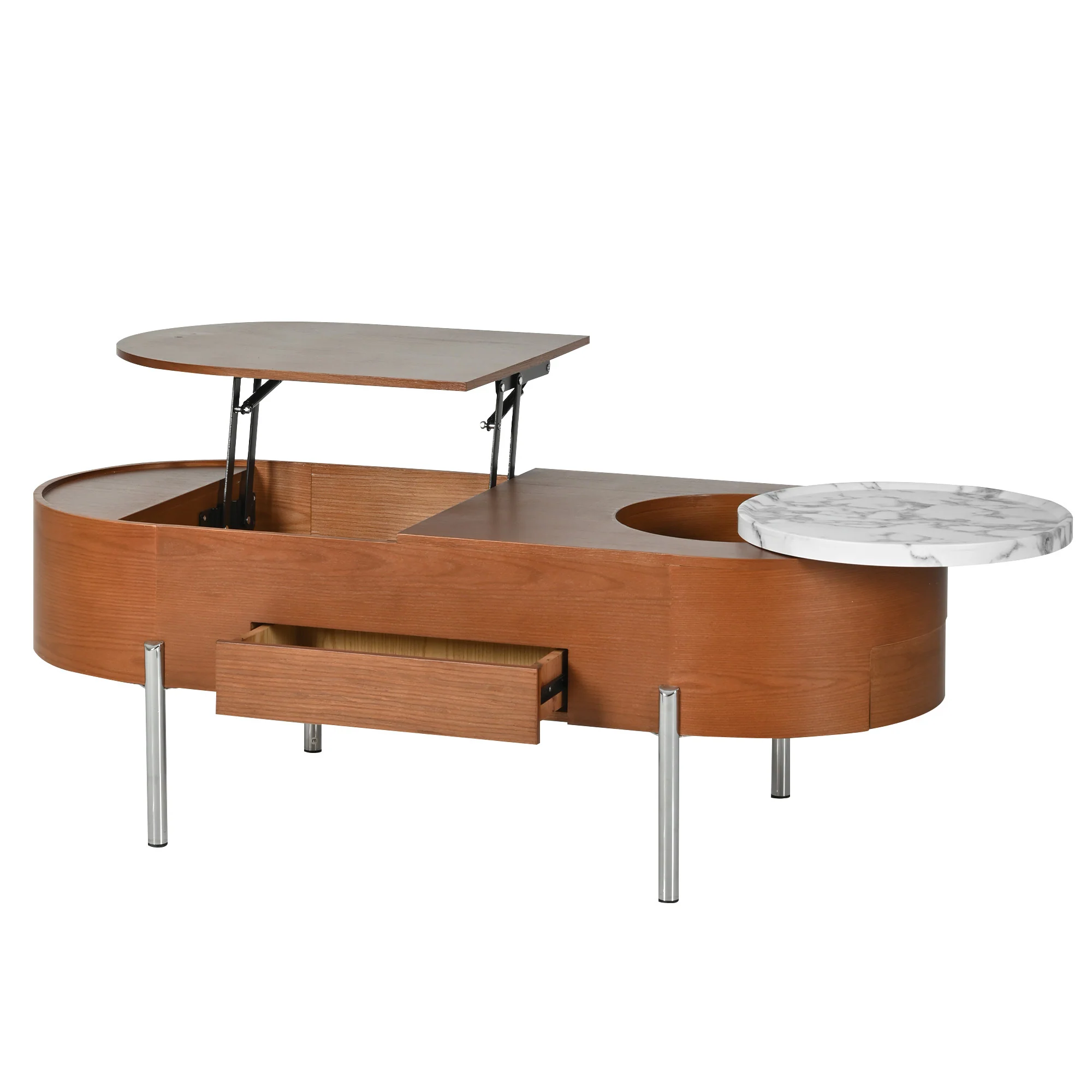 Walker Edison | Modern Lift Top Coffee Table with Marble Pattern Tray and Storage