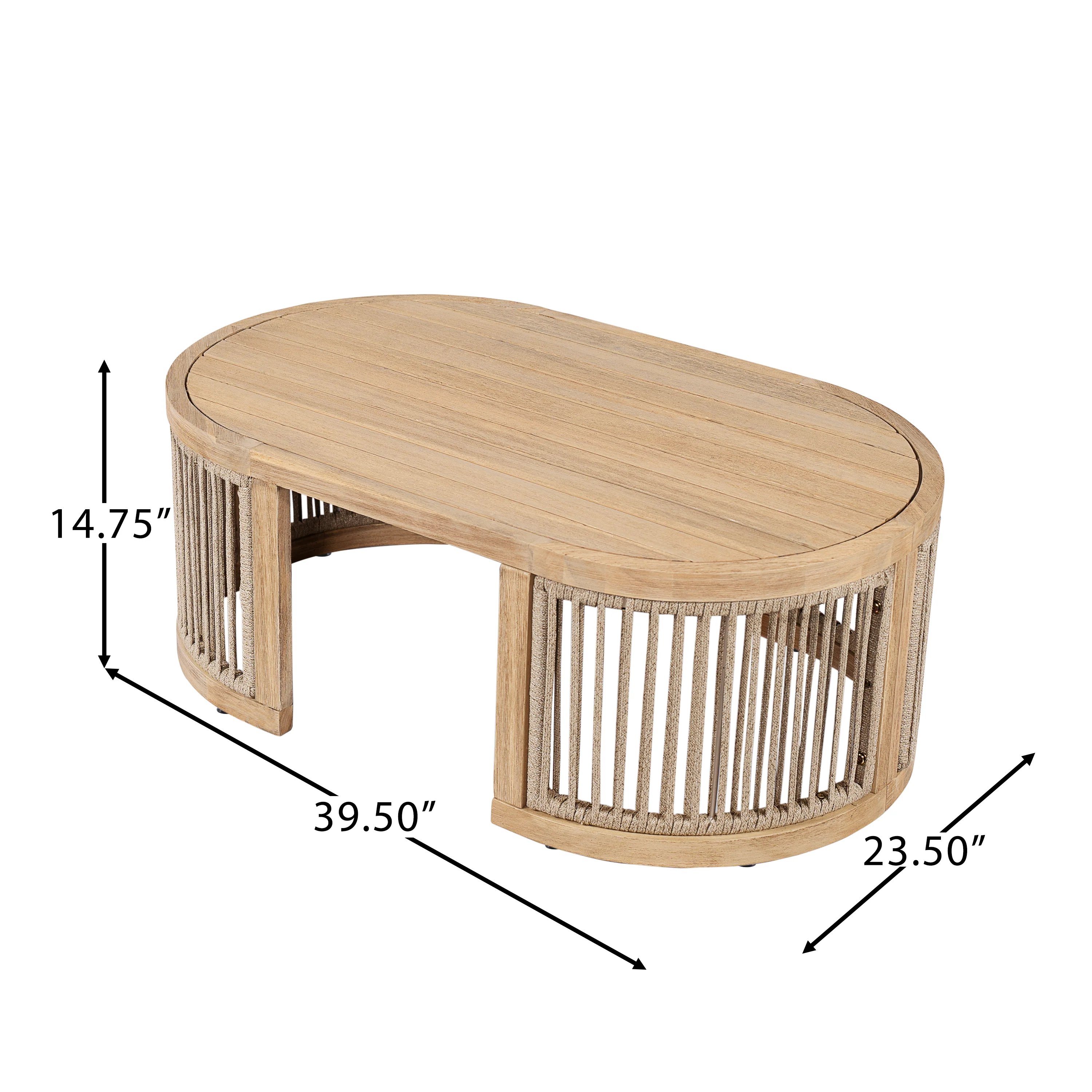 Walker Edison | Outdoor Acacia Wood Oval Coffee Table with Rope