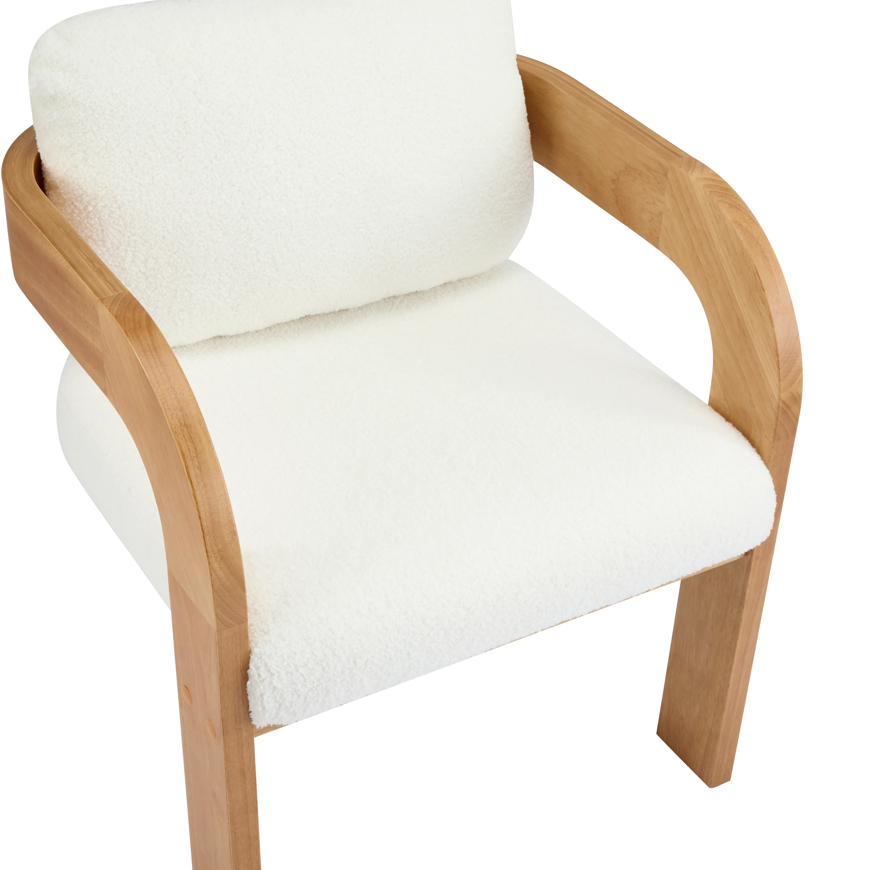 White Boucle 2 Pack Dining Chairs with Pillow Back and Solid Wood Frame