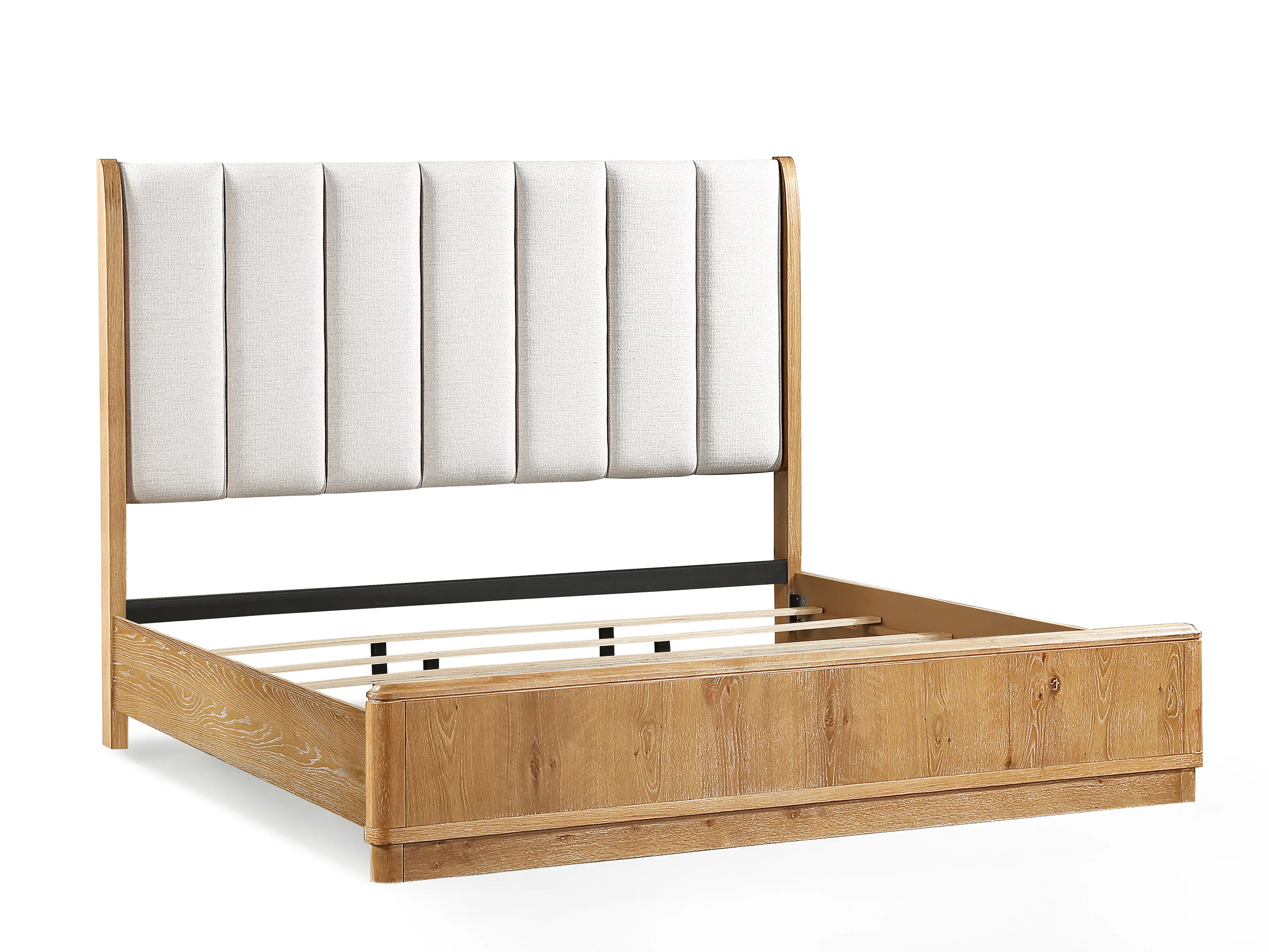 Walker Edison | Queen Upholstered Headboard with Rich Natural Wood Finish Platform