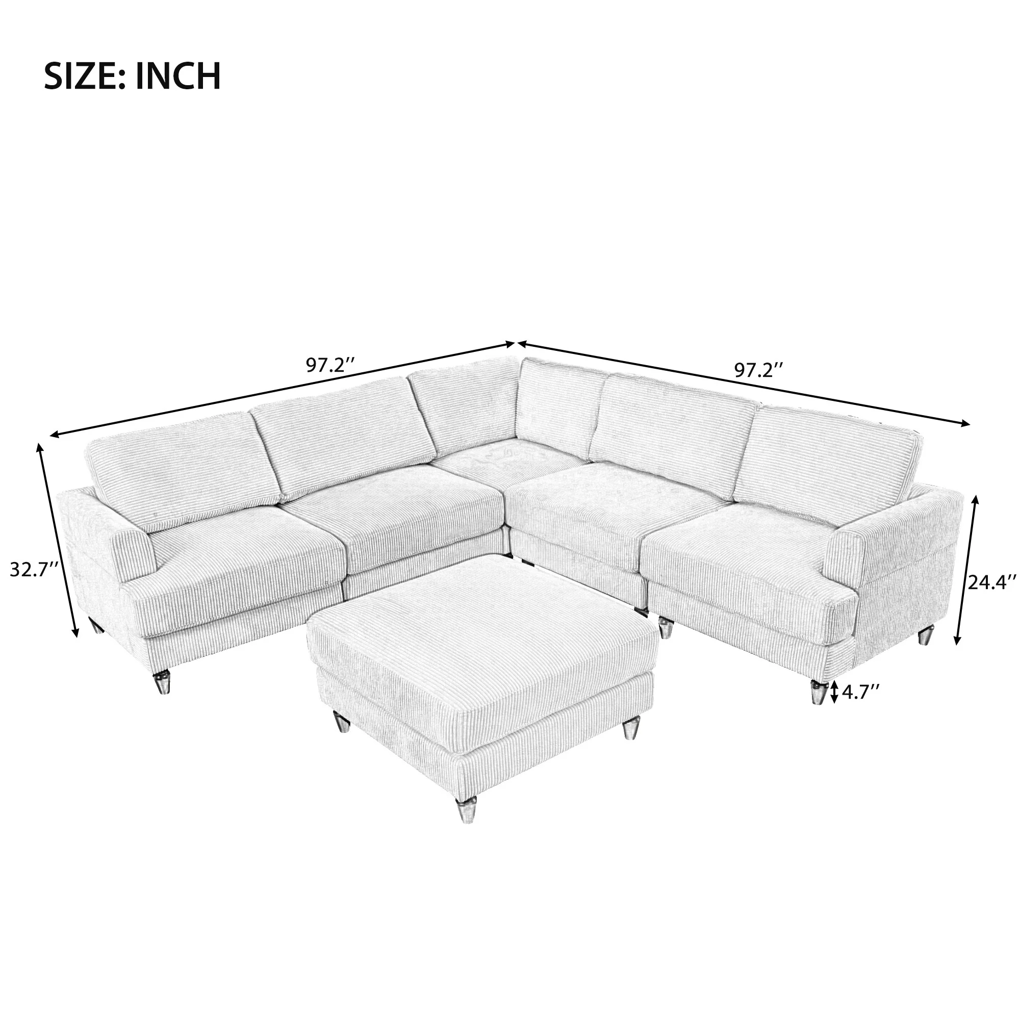 Walker Edison | Corduroy Modular Sectional Sofa with Ottoman