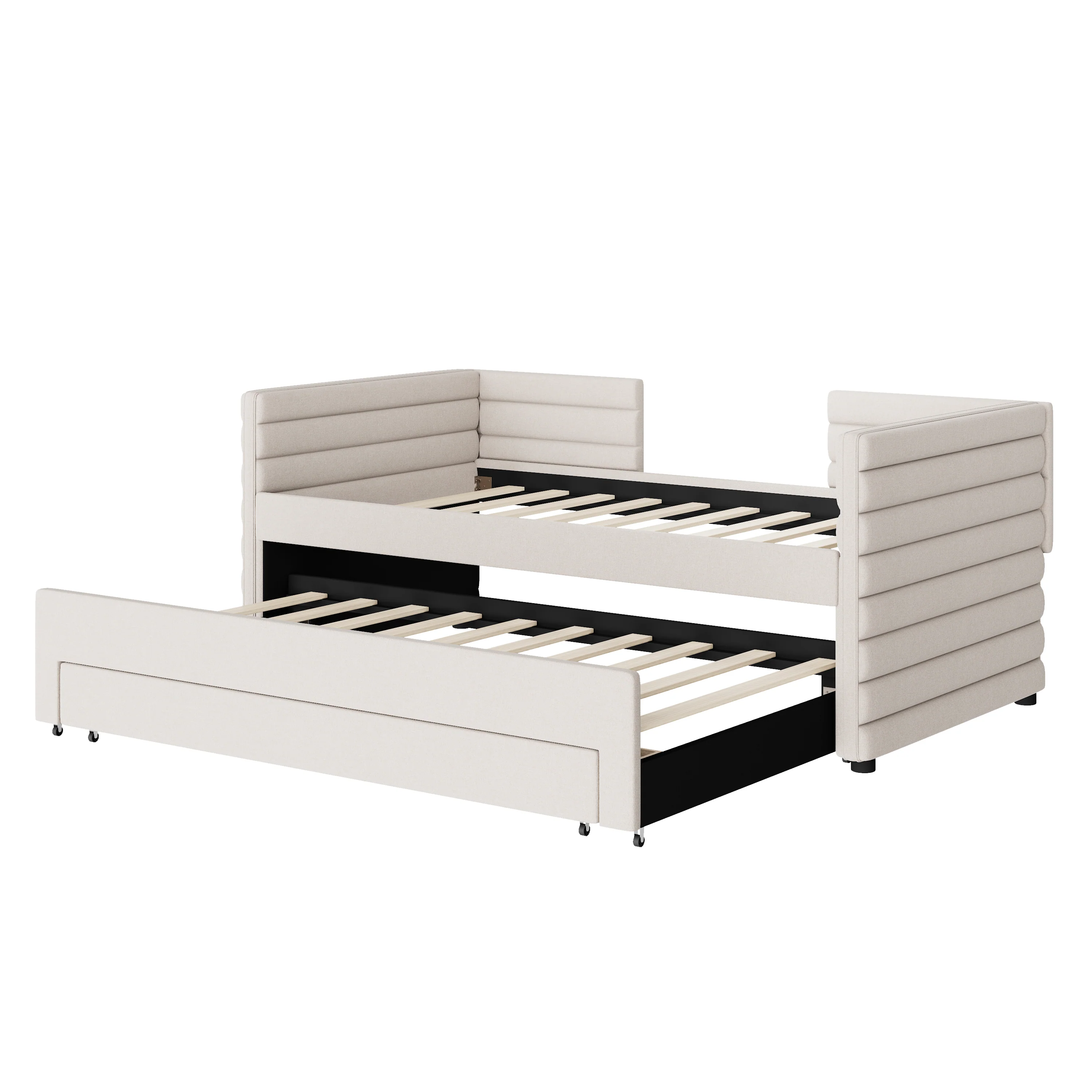 Walker Edison | Twin Size Upholstered Daybed with Trundle and 3 Storage Drawers