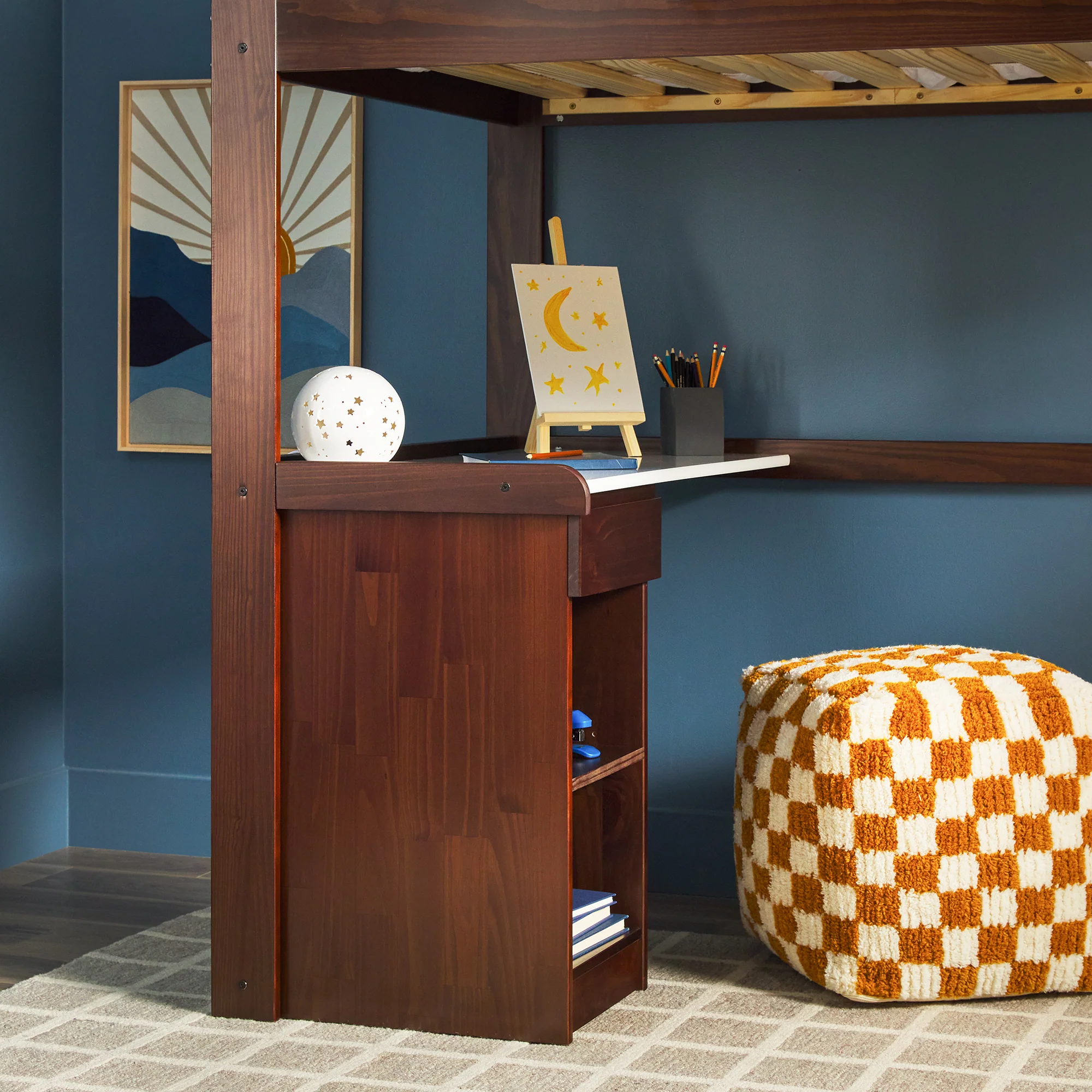 Adyn Contemporary Twin Loft Bunk Bed with Desk