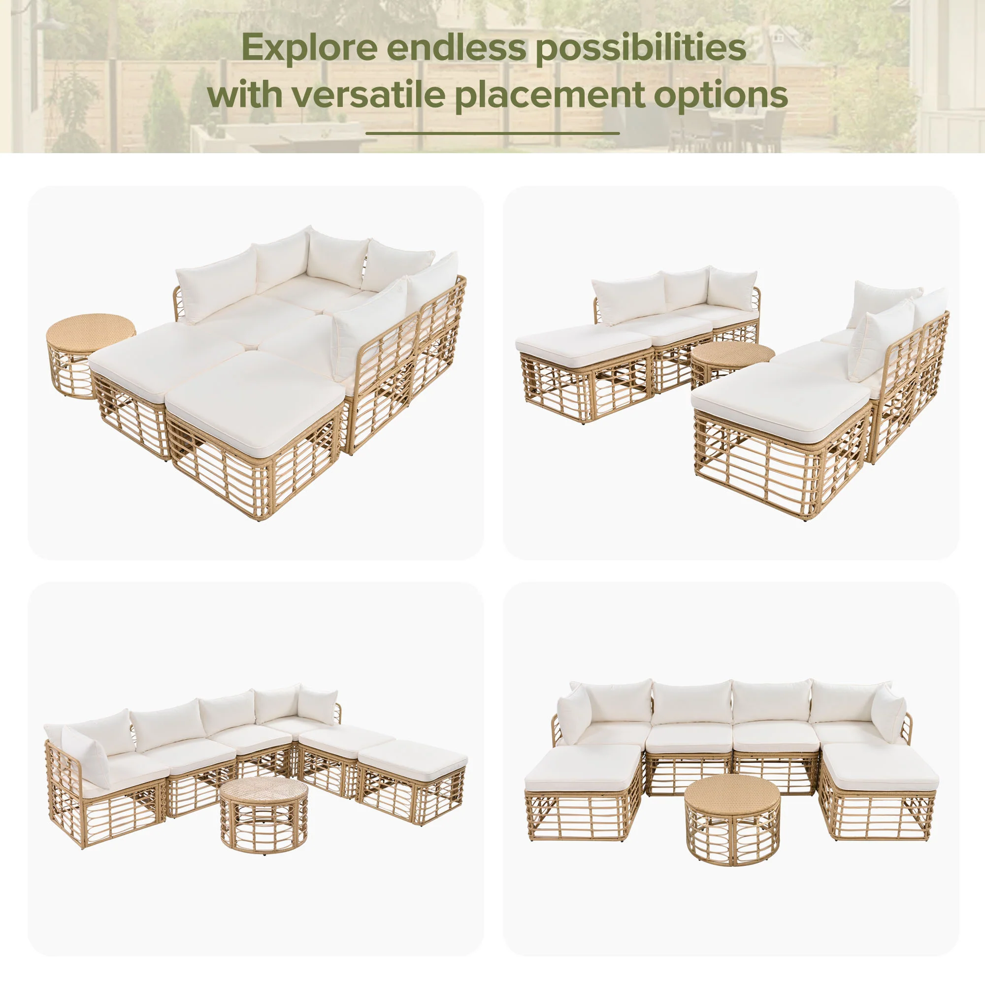 Walker Edison | All-Weather Rattan 7 Piece Outdoor Patio Furniture Set