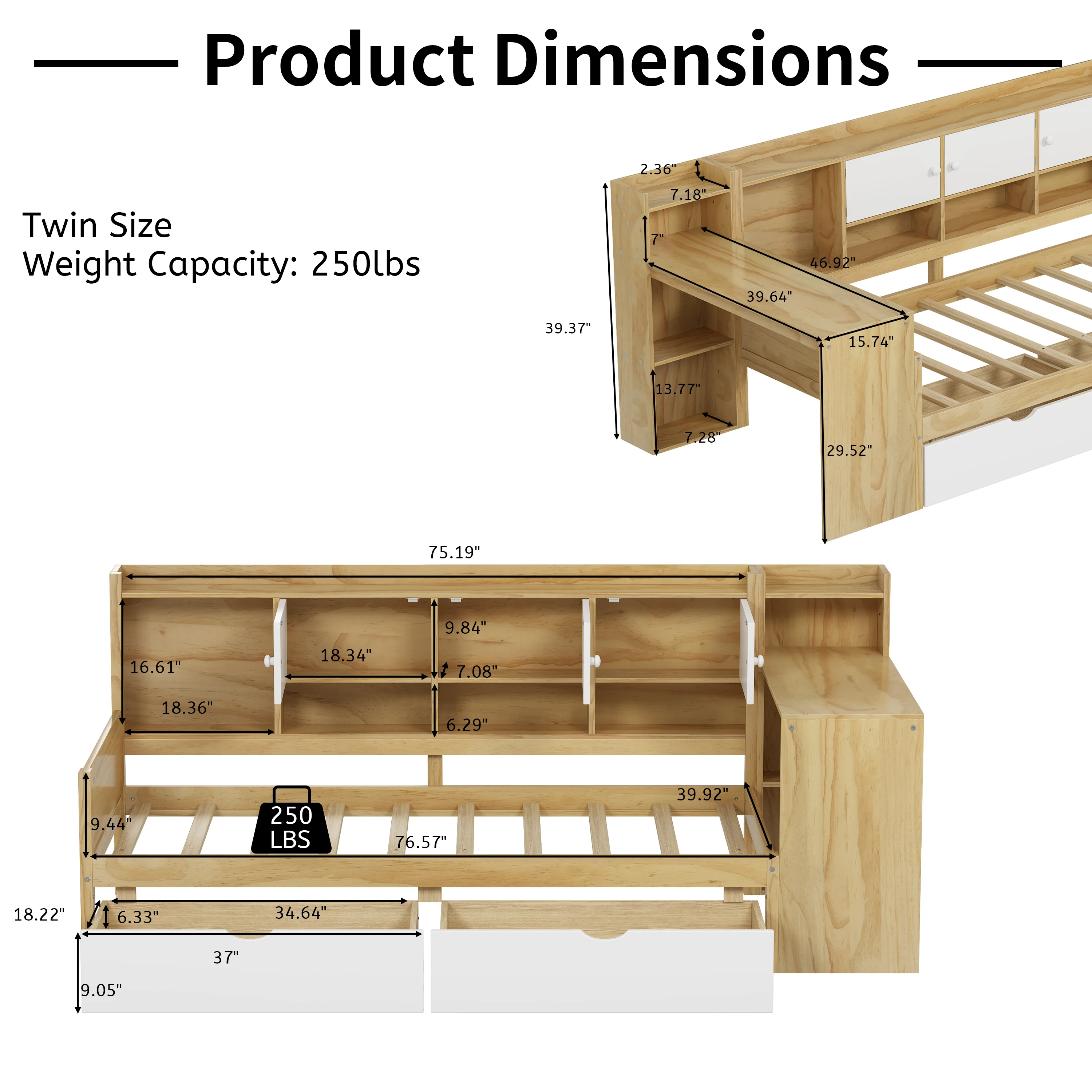 Walker Edison | Multi-Functional Wooden L-Shape Daybed with Storage Cabinets and Drawers