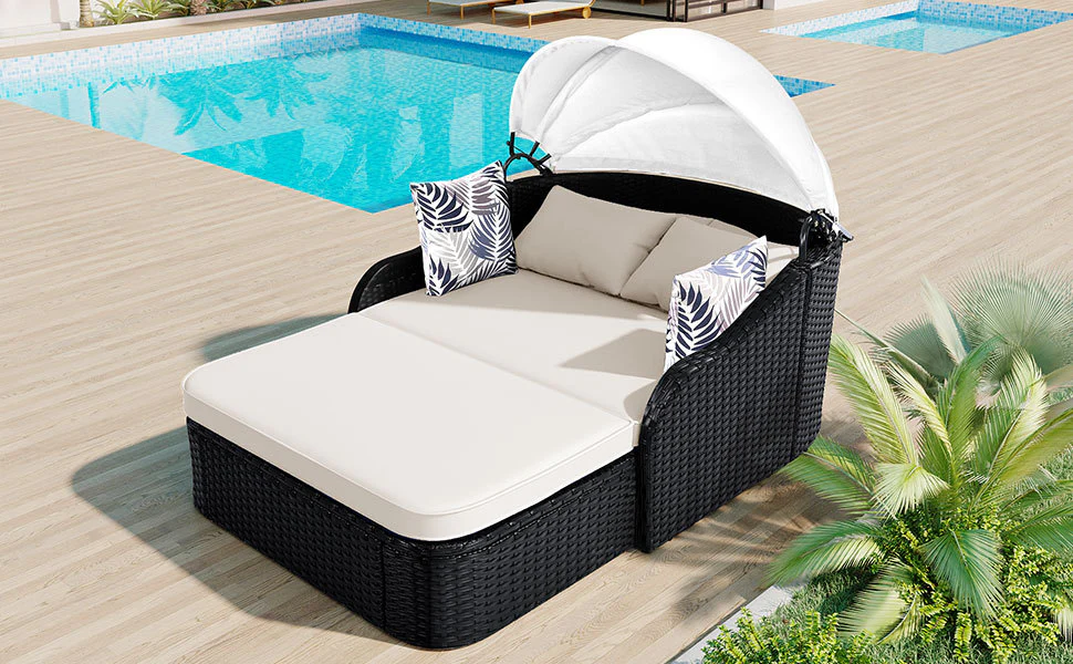 Walker Edison | Sleek Outdoor Sunbed with Adjustable Canopy