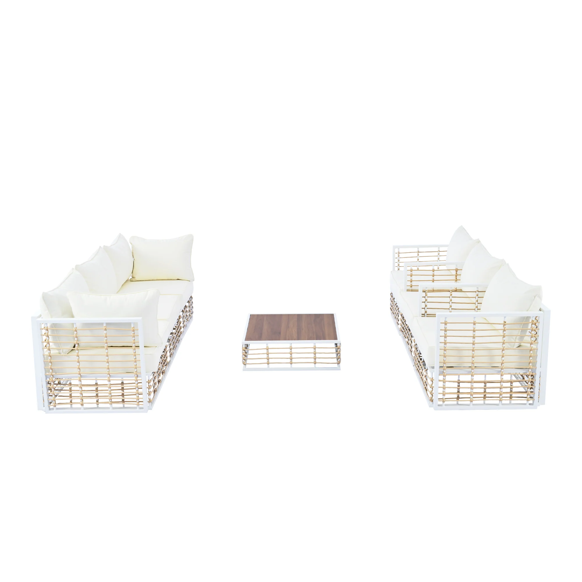 Walker Edison | White Modern Minimalist 7-Piece Metal Outdoor Patio Sectional Sofa Set